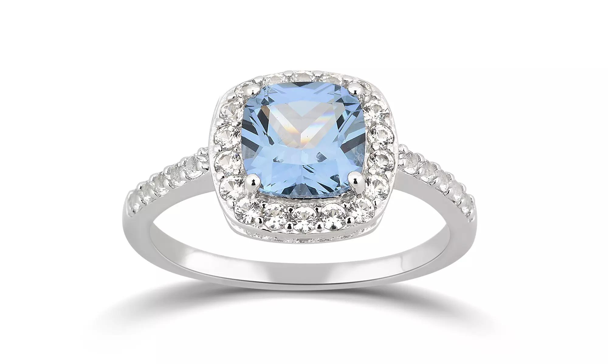 Gemstone & Created Sapphire Halo Ring in Sterling Silver Diamond Accent Jewelry
