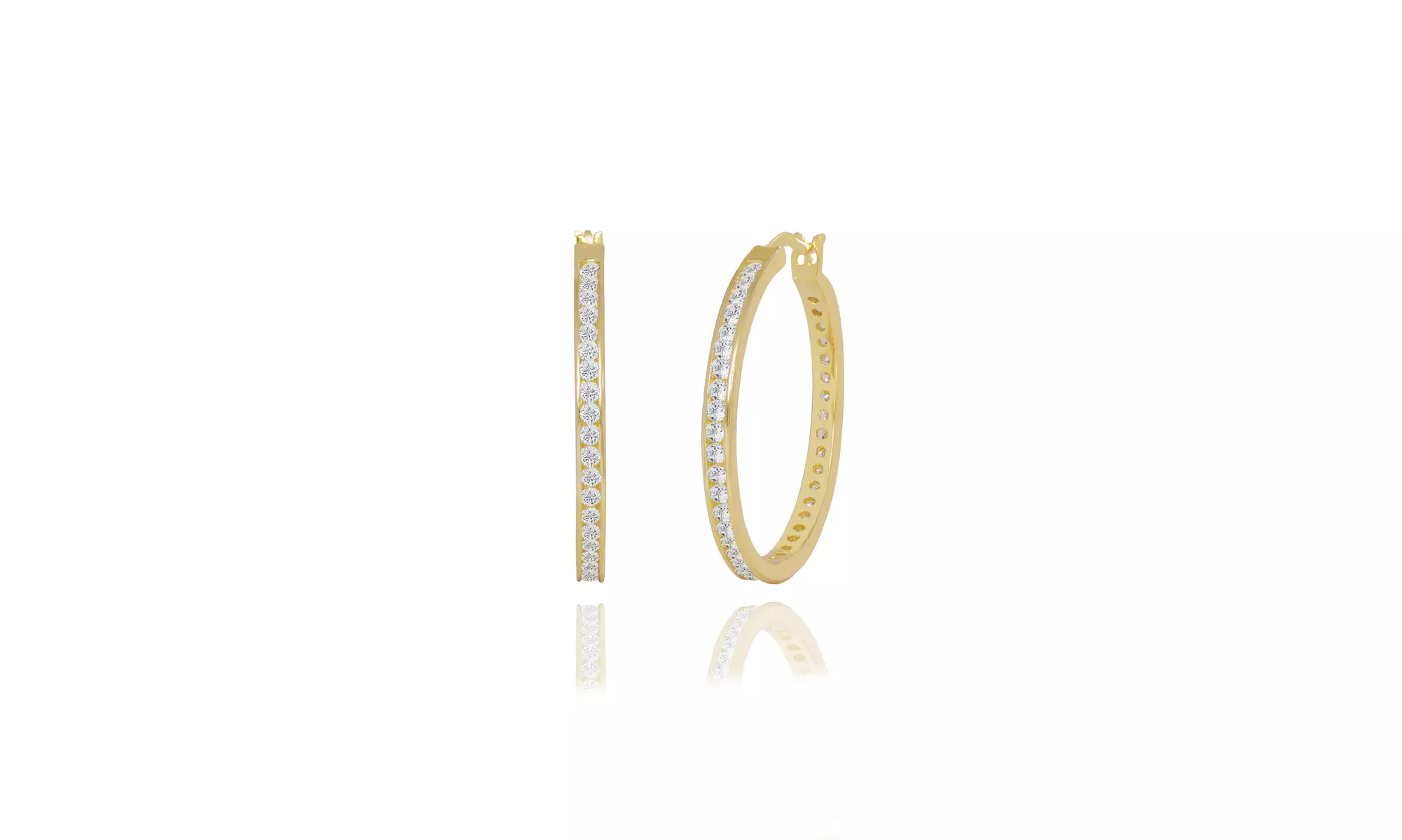 Cubic Zirconia Channel Set Hoop Earrings in Sterling Silver 