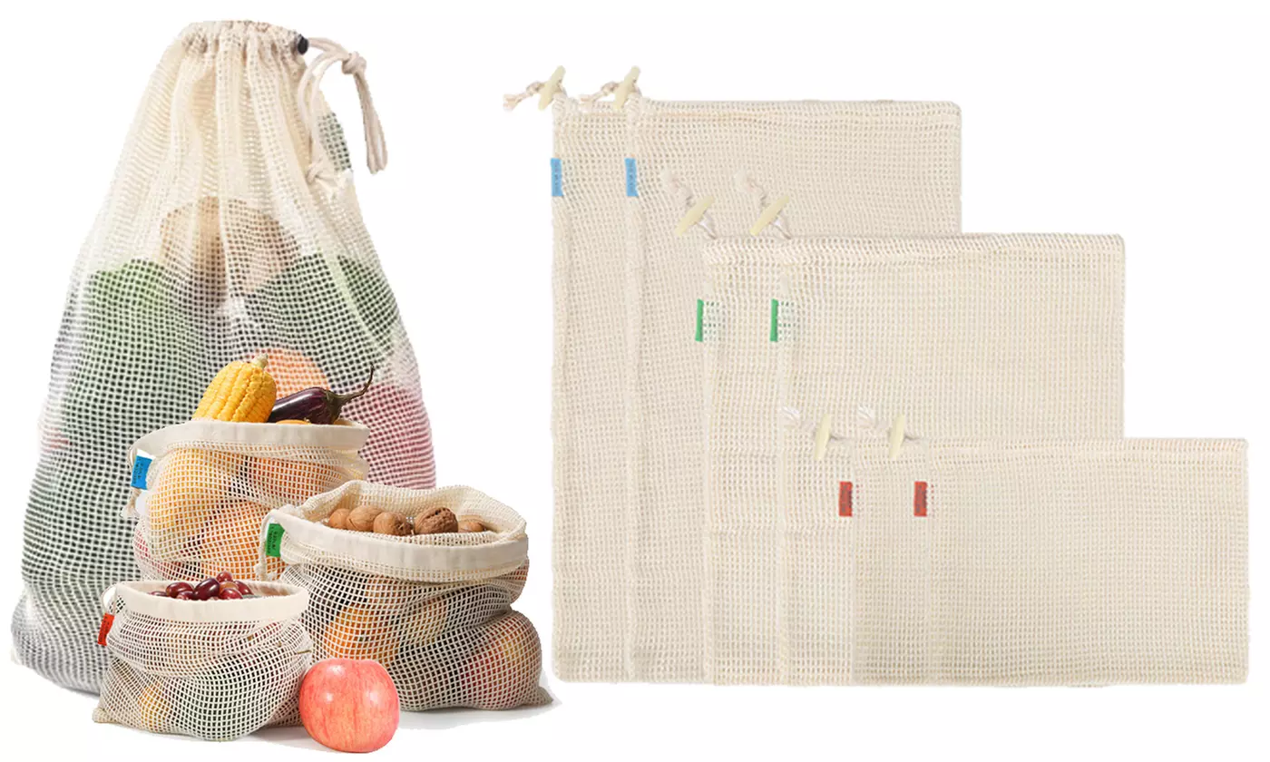 6Pack Reusable Cotton Mesh Produce Bags for Fruit Vegetable Grocery Storage - Primary Image