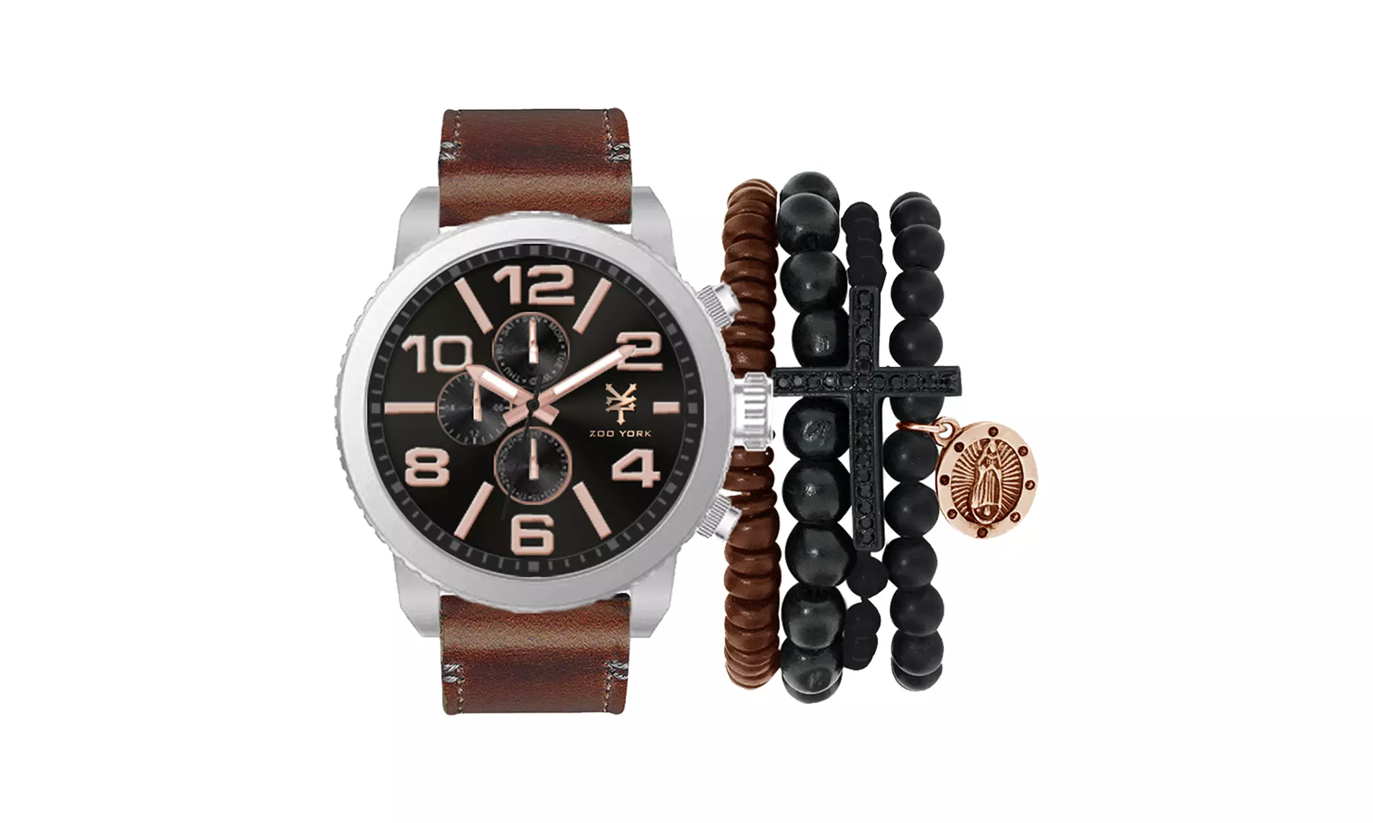 Zoo York Men's Brown Analog Watch With Matching Bracelet Set - Second Medium