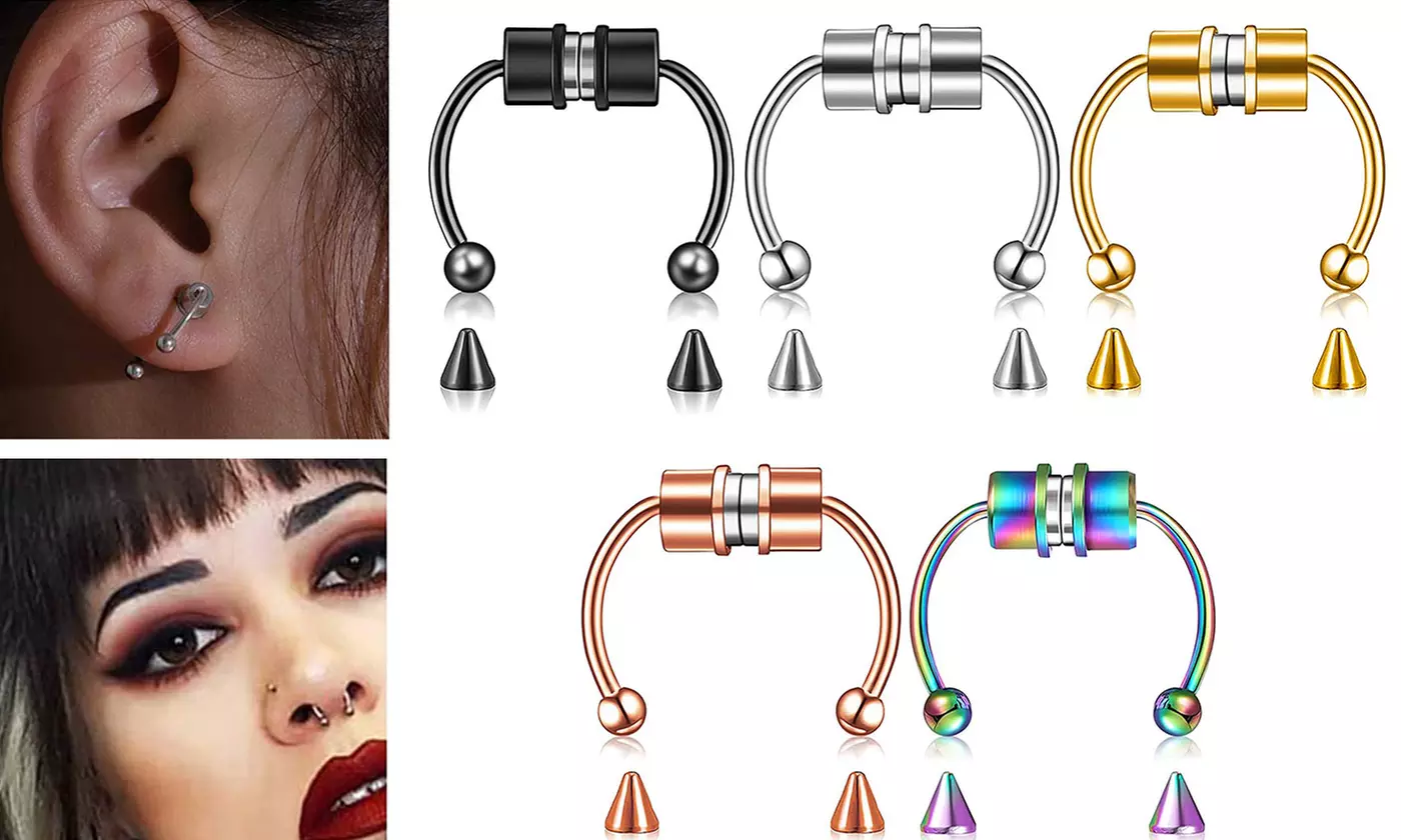 5Pcs Magnetic Septum Non Piercing Horseshoe Fakes Nose Rings - Primary Image