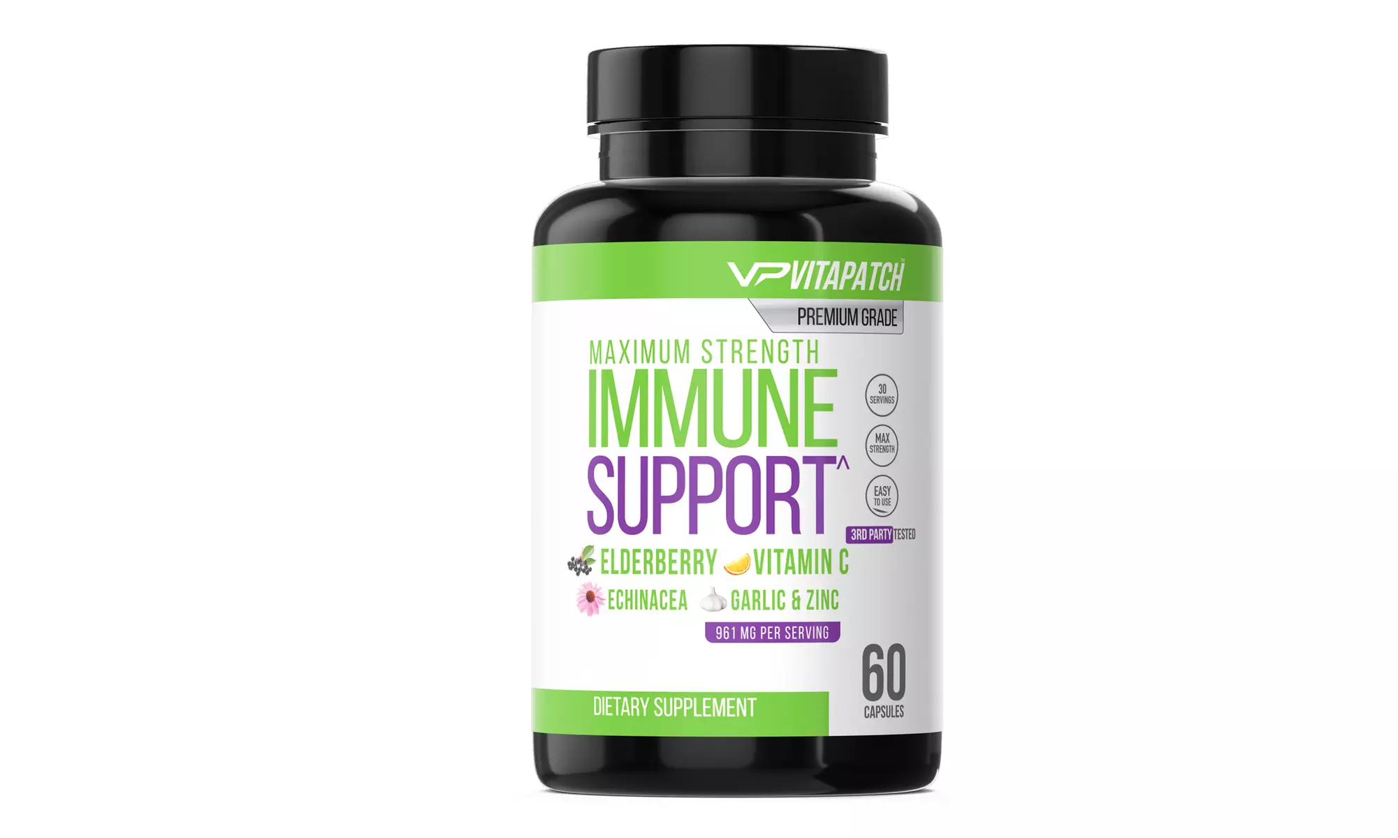 Immune Support Capsules with Elderberry, Vitamin C, Echicancea, Zinc & Garlic