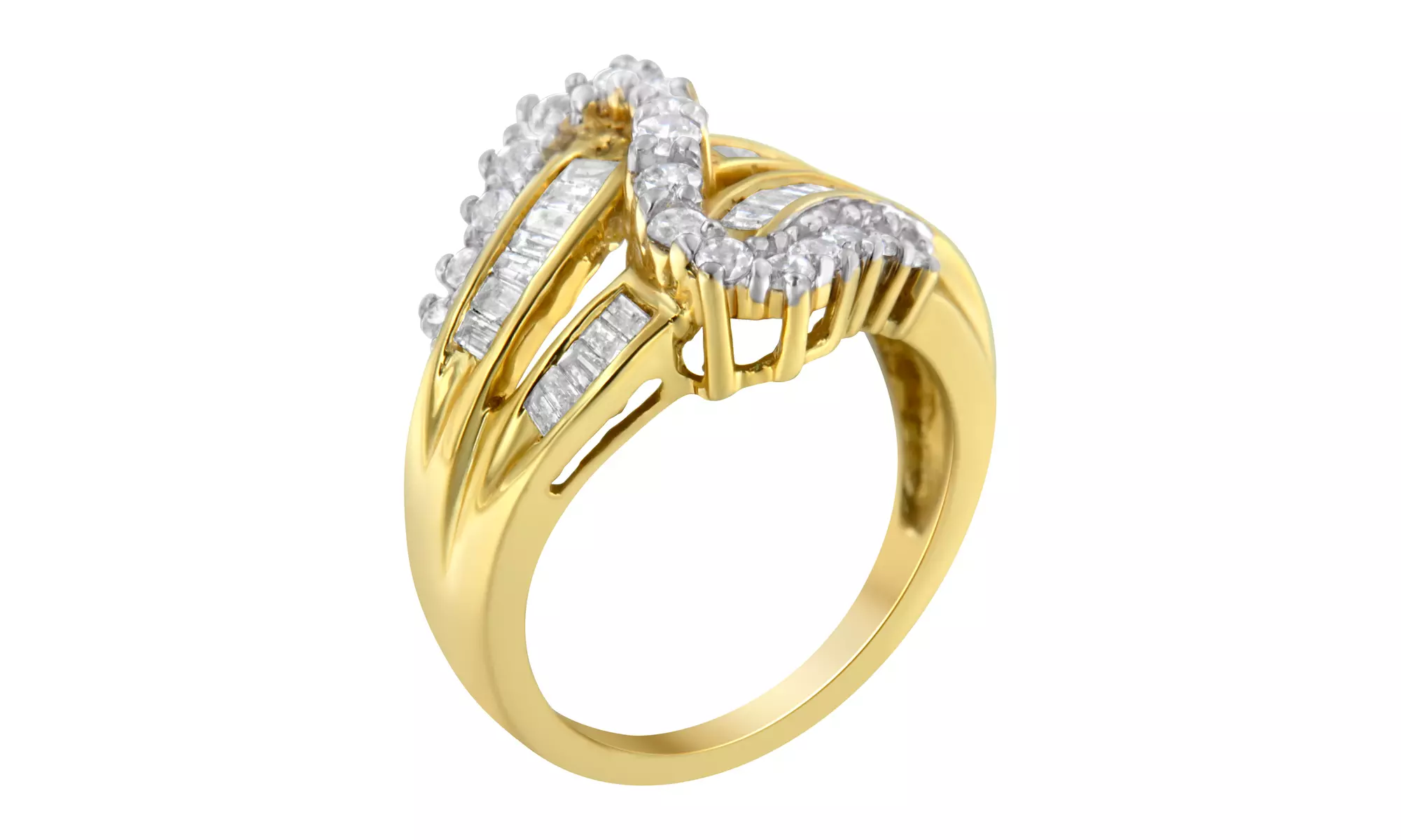 10K Yellow Gold 1.0ct TDW Round and Baguette cut Diamond Bypass Ring (J-K,I2-I3) - Primary Image