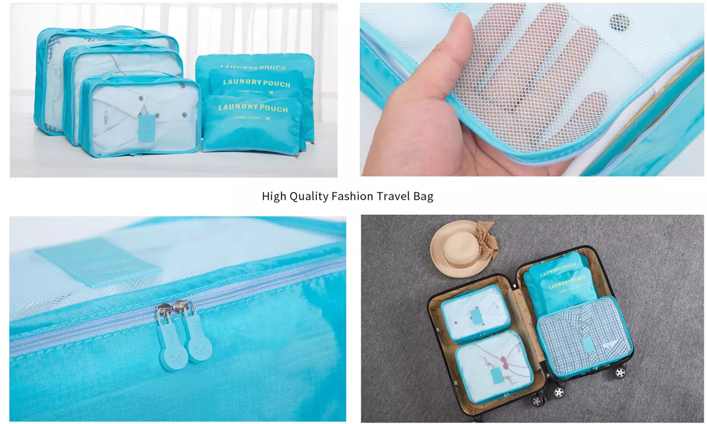 6Pcs/Set Luggage Packing Organizer Nylon Travel Bag Cubes Set Bags