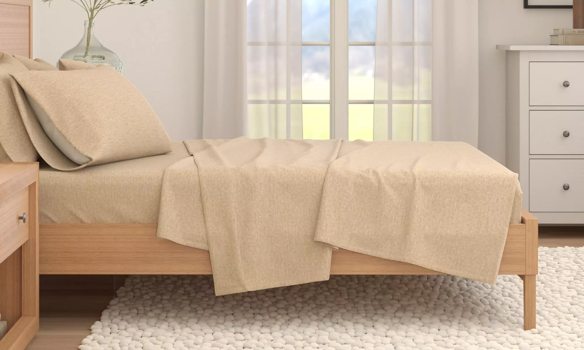 FreshFolds Cotton Blend Heathered Solid Flannel Sheet Set - Primary Image