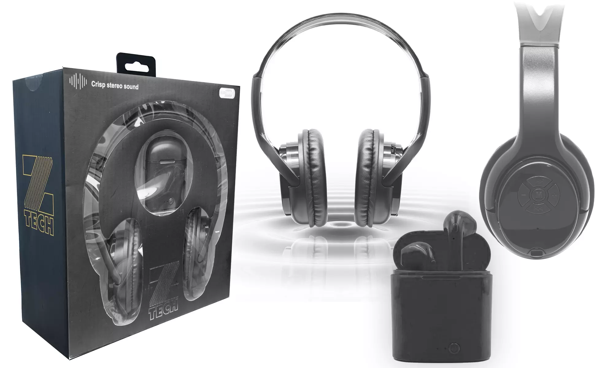 Zummy Wireless Over Ear Bluetooth Headphones and True Wireless Earbud Set