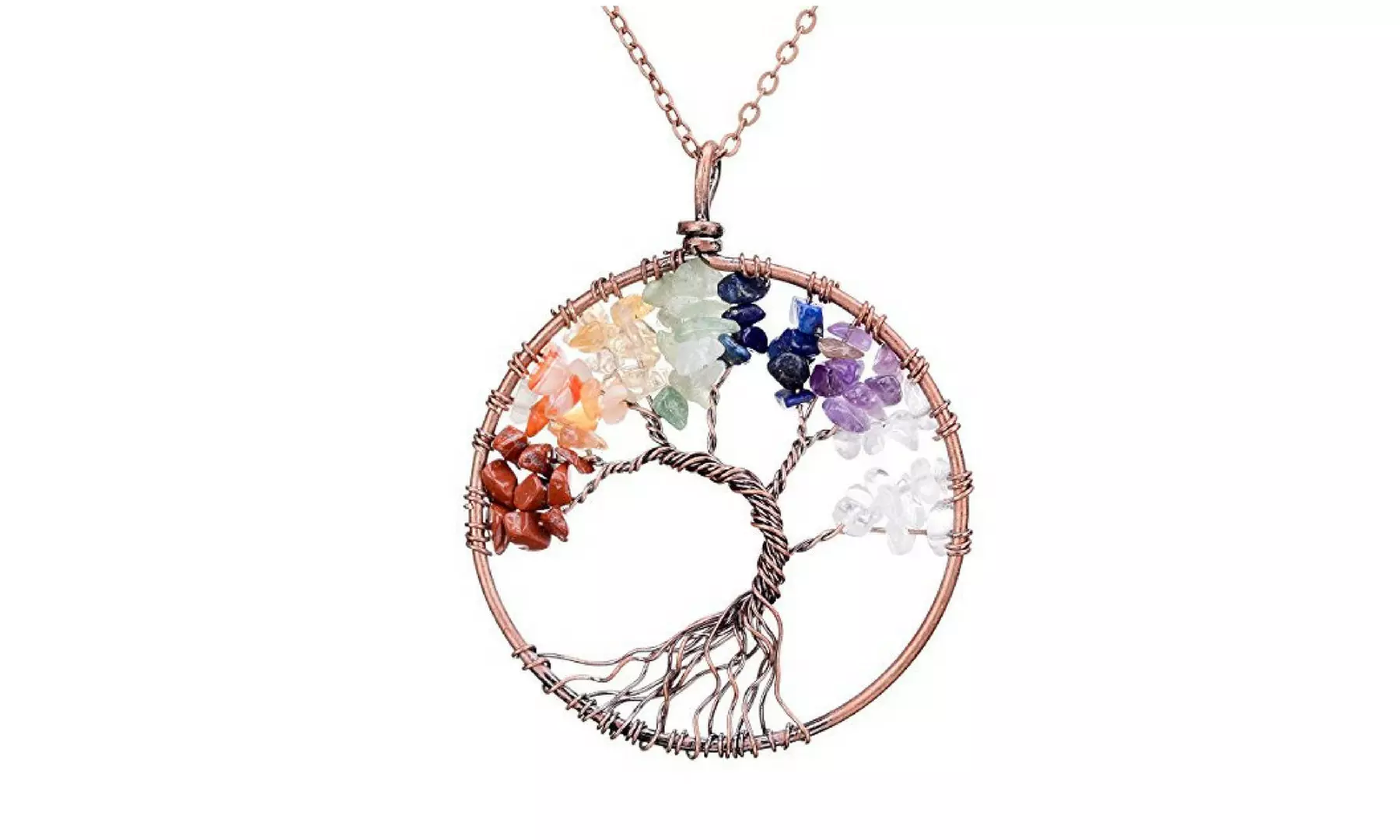 Handmade Gemstone Chakra Tree of Life Pendant Necklace