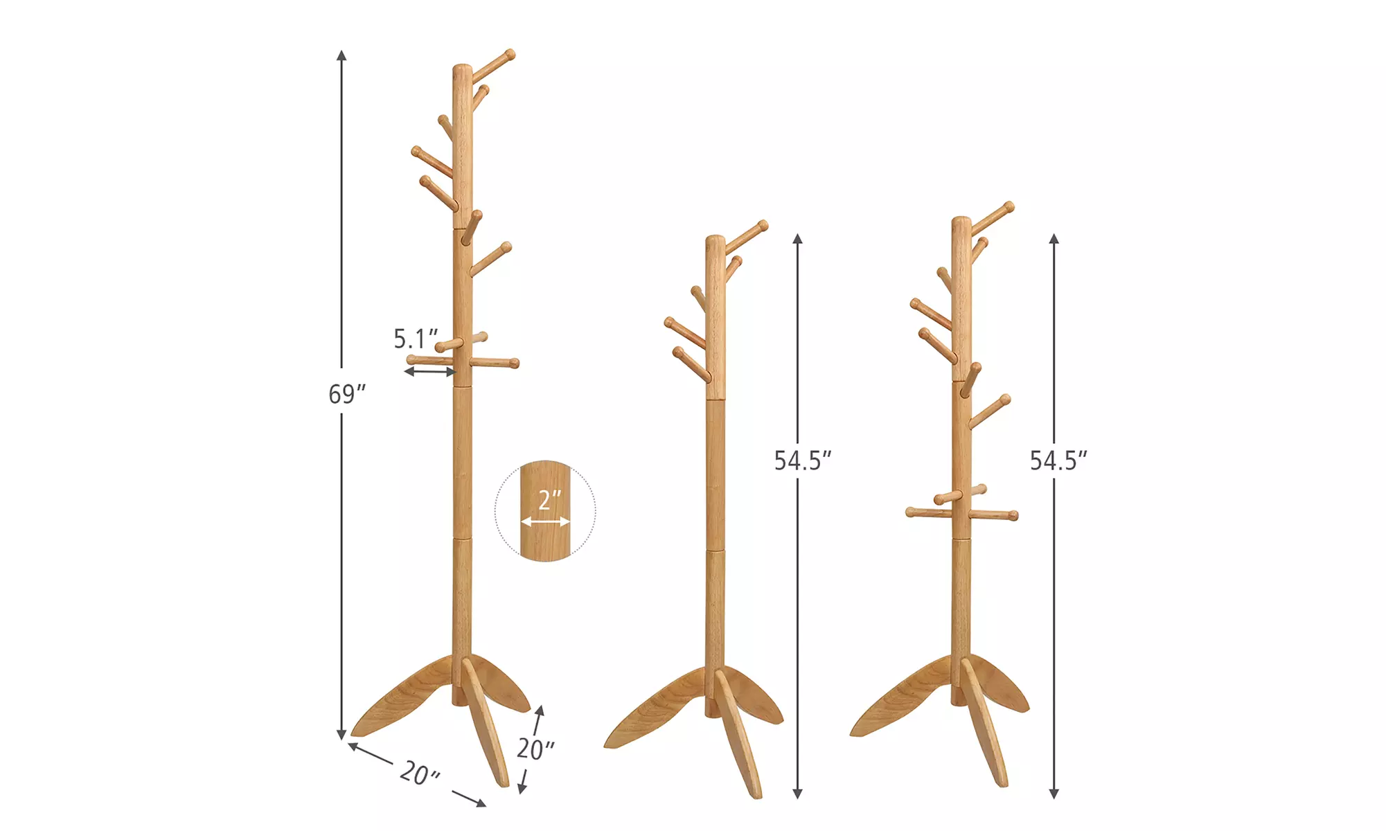 Costway Wooden Coat Rack Entryway Hall Tree 2 Heights w/ 11 Hooks