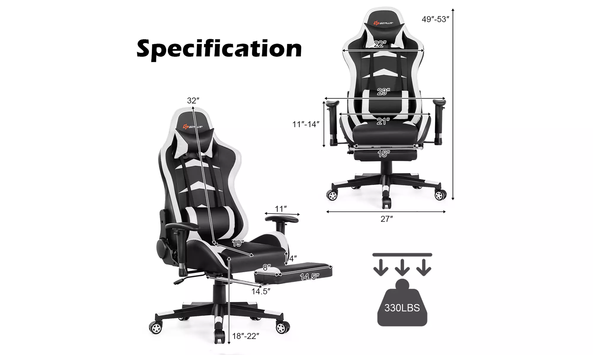 Goplus Massage Gaming Chair Reclining Swivel Racing Office Chair with Footrest