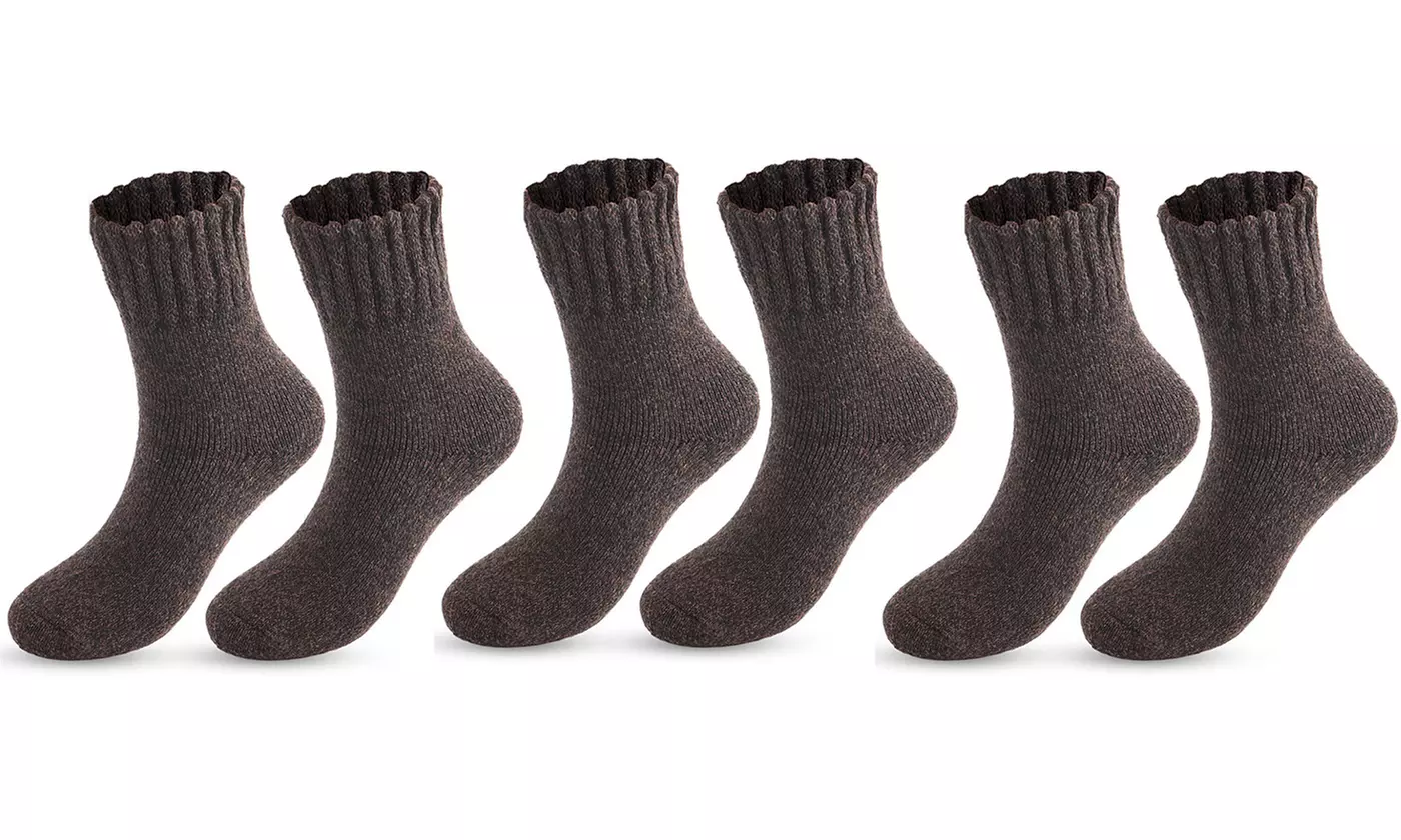 3 Pairs Men's Ultra-Thick Winter Warm Breathable Wool Hiking Crew Socks
