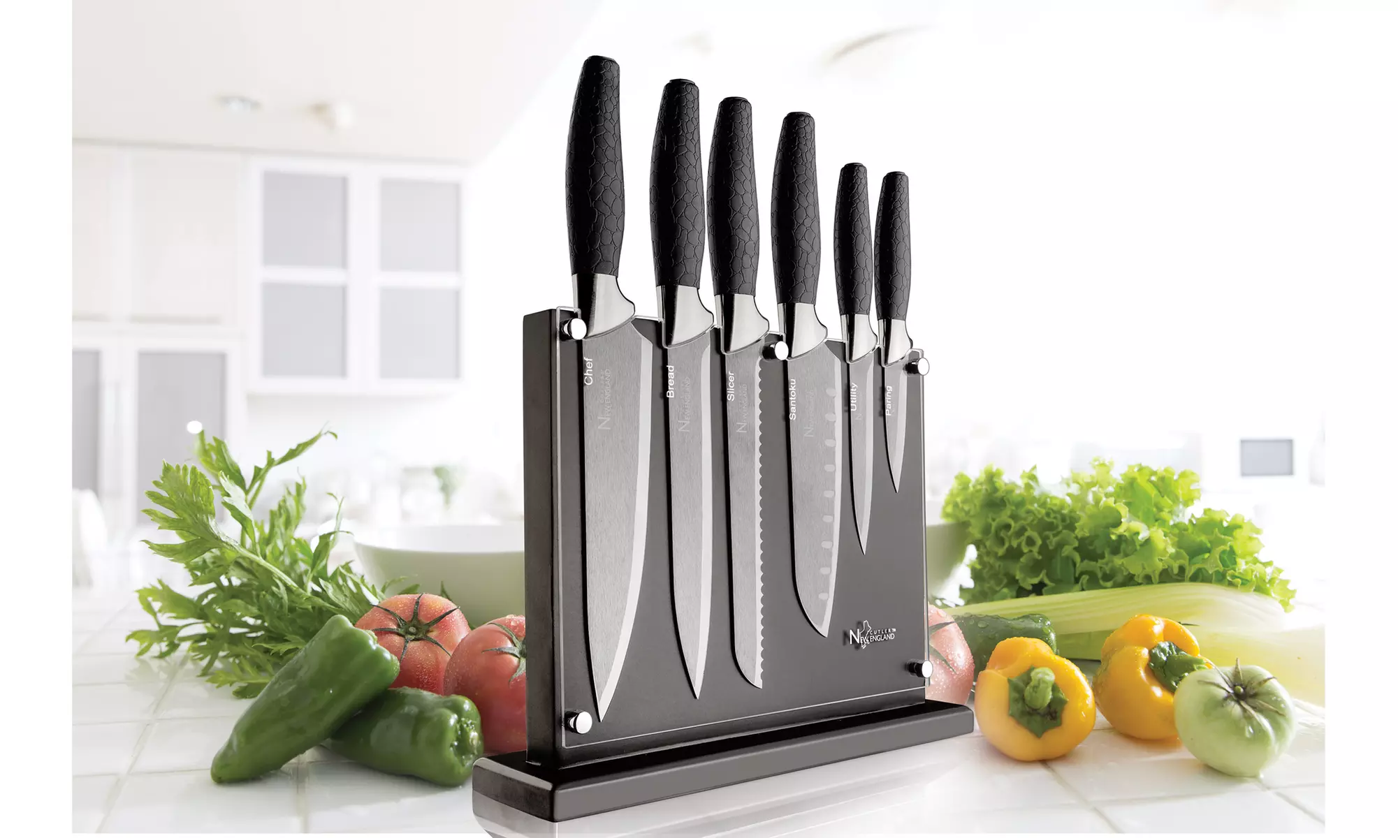 Black Titanium-Coated Knife Block Set (7-Piece) by New England Cutlery - Primary Image