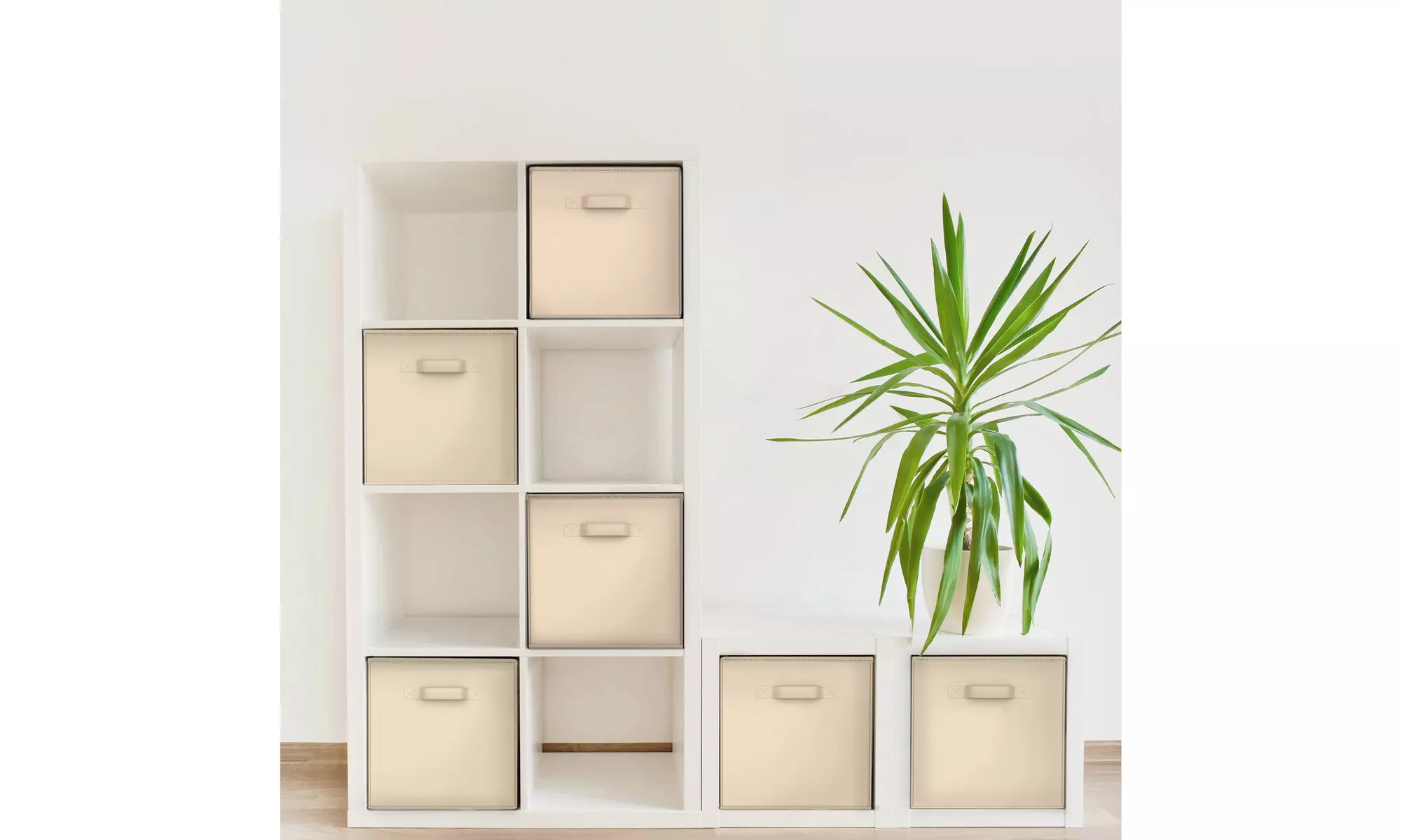 Set of 6 Quality Fabric Folding Storage Bins for Shelves 10.5 Inch Square Cloth - Primary Image