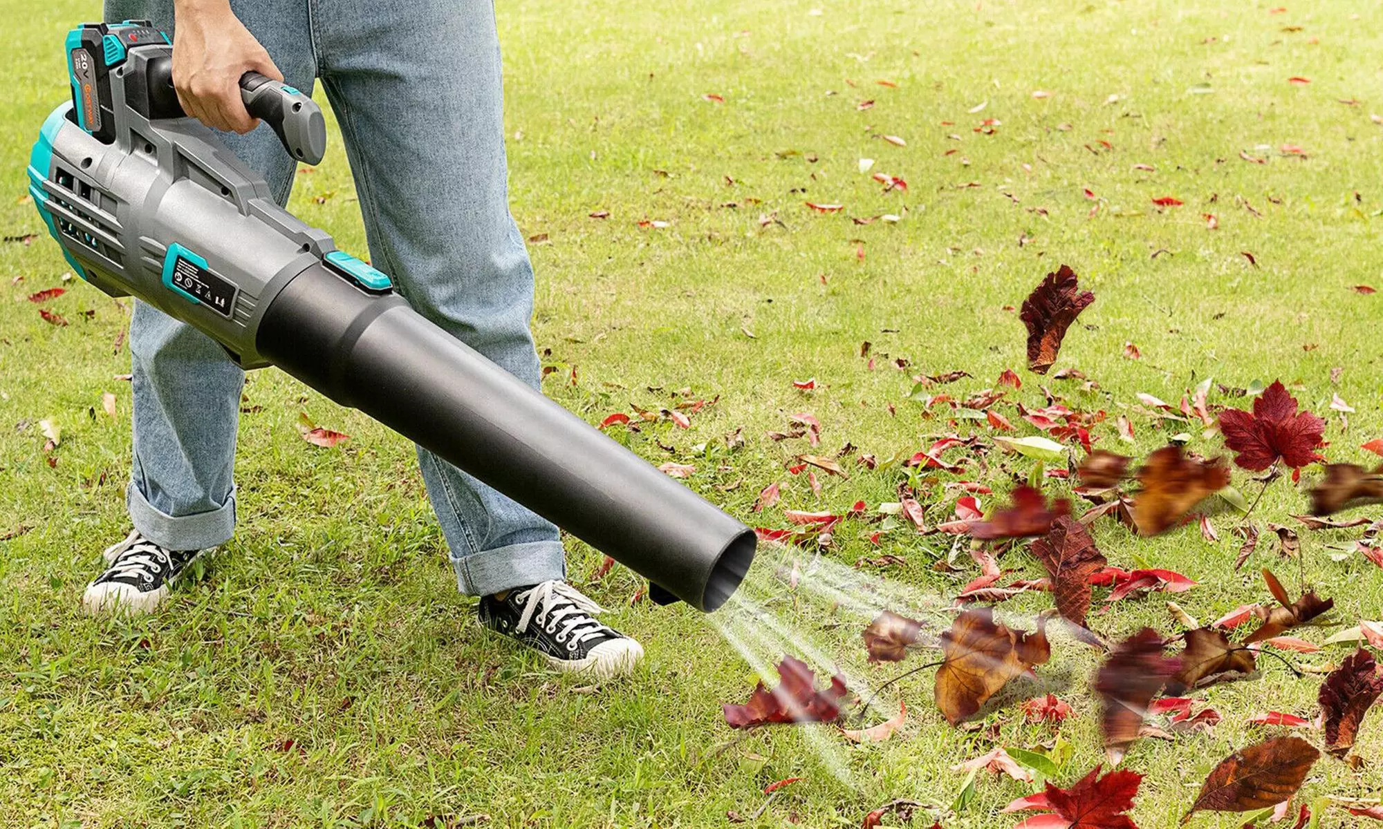 Costway Grey/Orange Cordless Leaf Blower 20V 350CFM 140MPH 4Ah Battery Charger - Primary Image