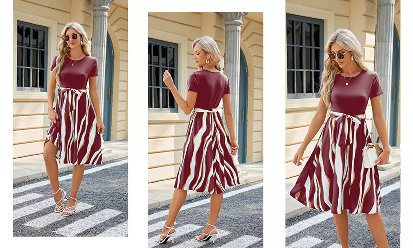 Women's Two Tone Belted A Line Dress