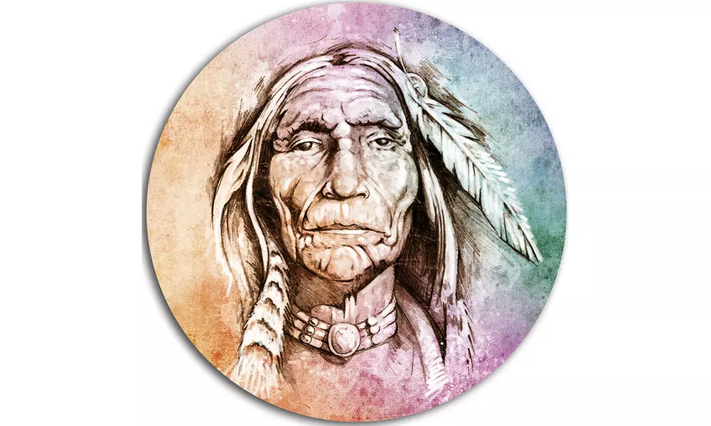 American Indian Head' Portrait Circle Metal Wall Art - Second Medium