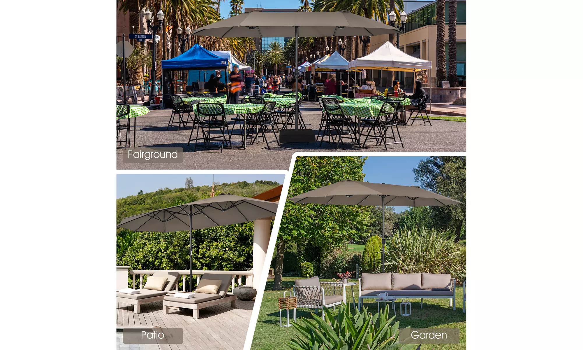 Costway 15FT Patio Double-Sided Umbrella Crank Outdoor Garden Market Sun Shade