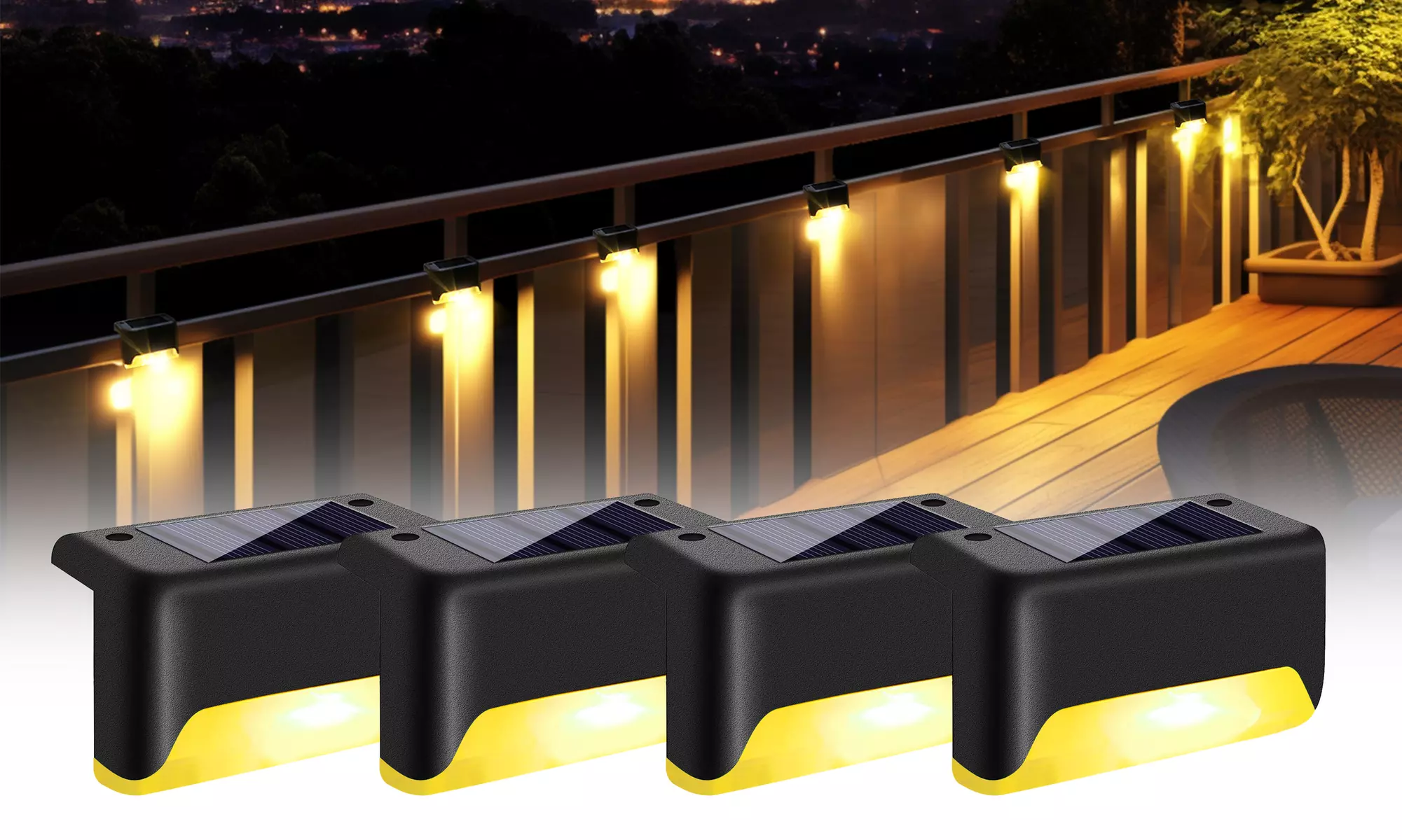 4Pcs Solar Deck Lights Outdoor Waterproof for Patio Pool Stairs Step and Pathway - Primary Image
