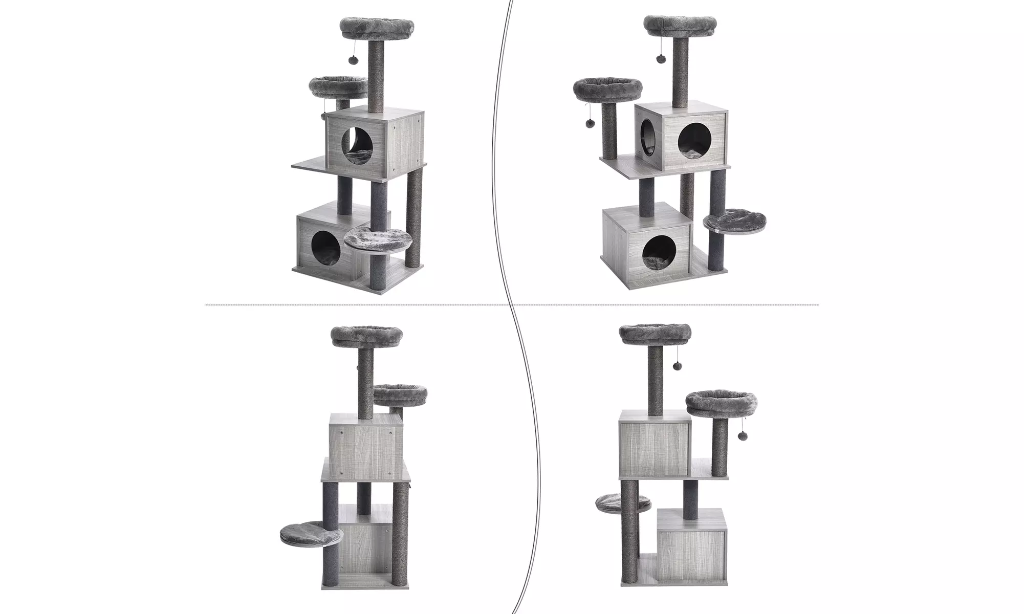 Modern Cat Tree 51 Inches Wooden Cat Tower with 2 Super LargeCat Condos