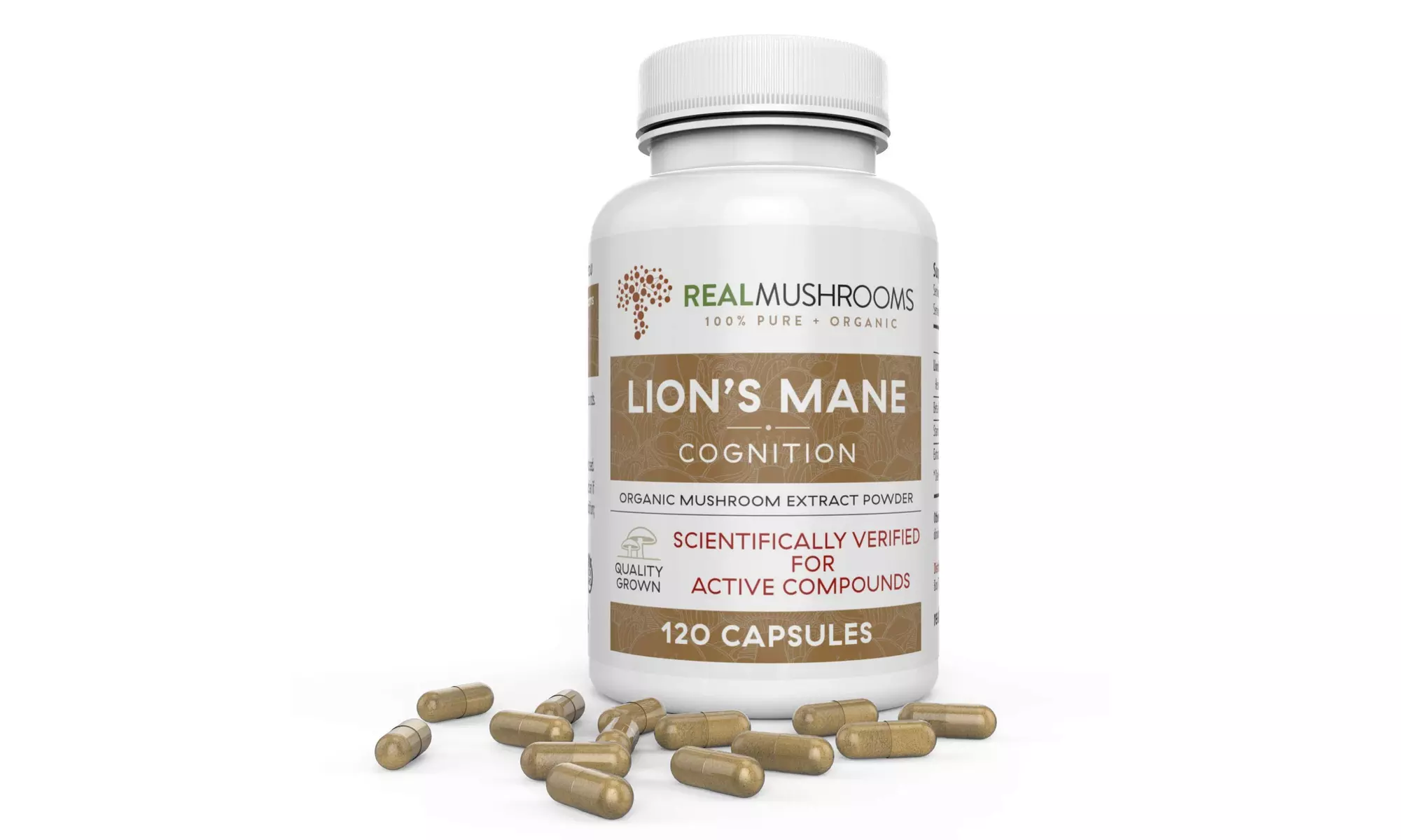 Organic Lions Mane Mushroom 120 Capsules by Real Mushrooms  of Extract Powder - Primary Image