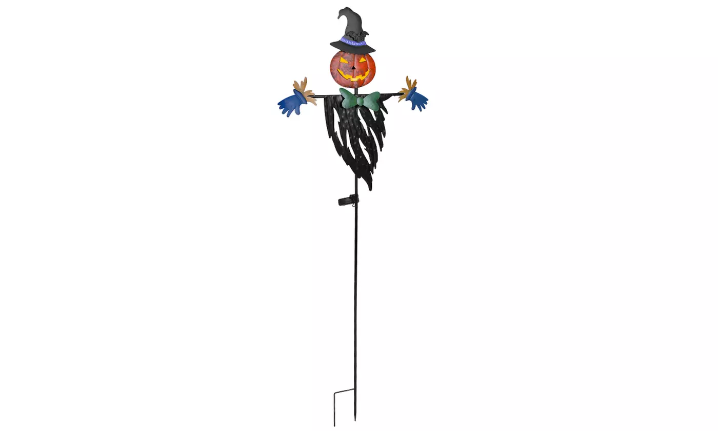 Halloween Solar LED Pumpkin Face Scarecrow Stake Light with Witch Hat