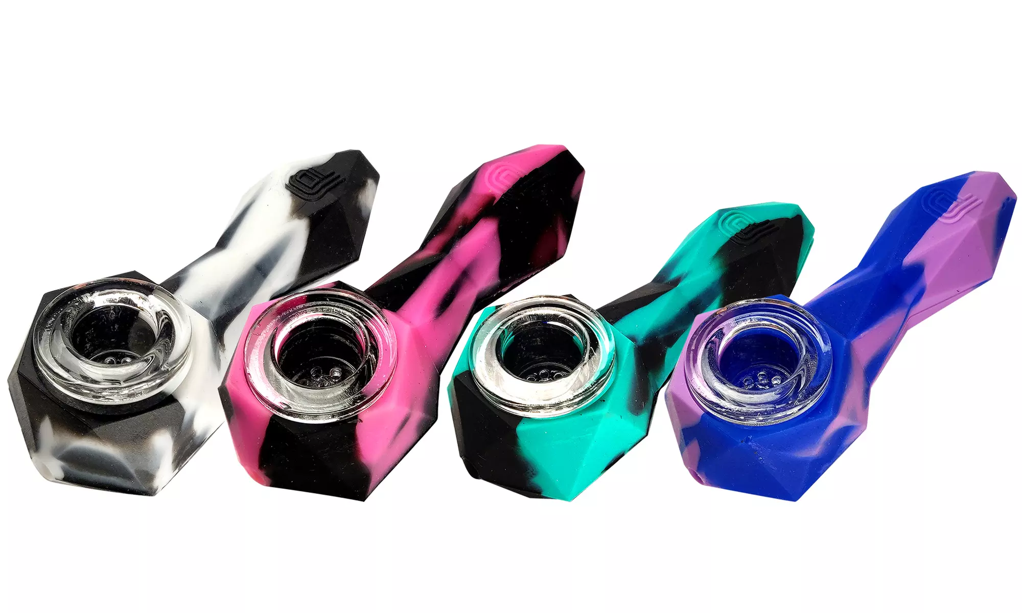 Tie Dye 4in Polygon Silicone Hand Pipe with Poker and Detachable Glass Bowl - Second Medium