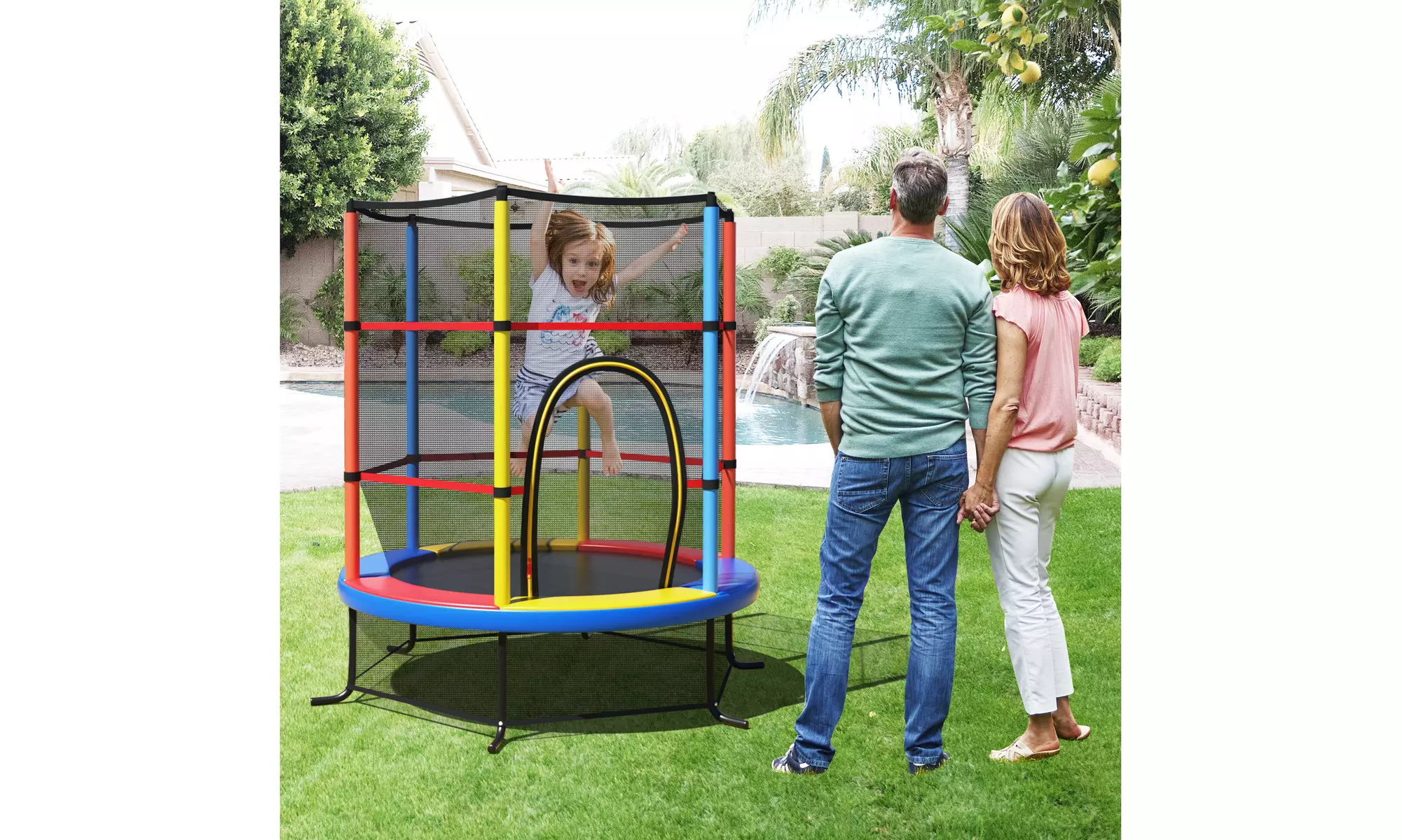 Youth Jumping Round Trampoline 55'' Exercise W/ Safety Pad Enclosure Combo Kids