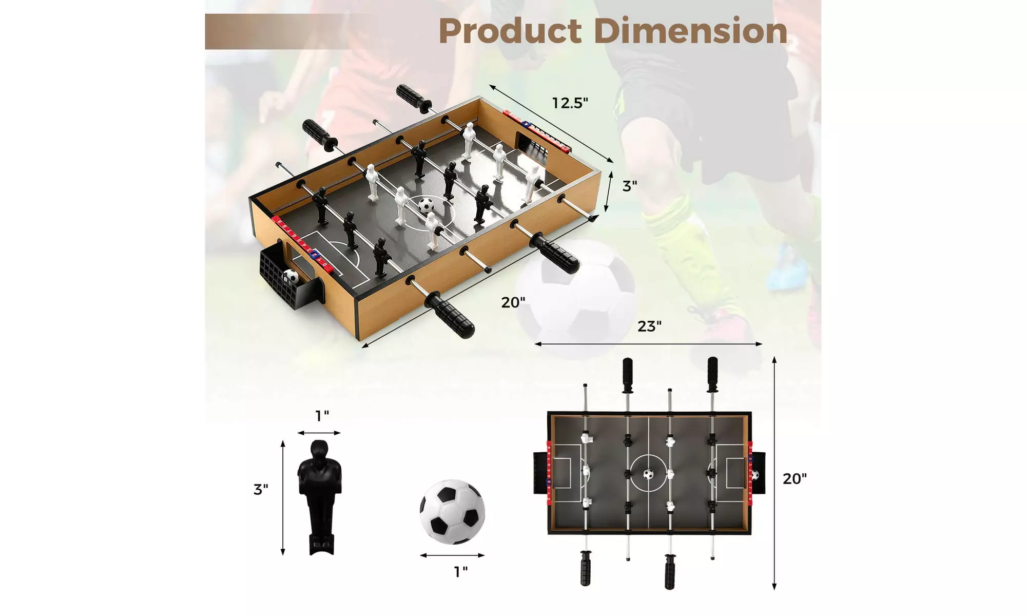 Costway Game Room Size Football Table with Non-slip Handle 2 Footballs