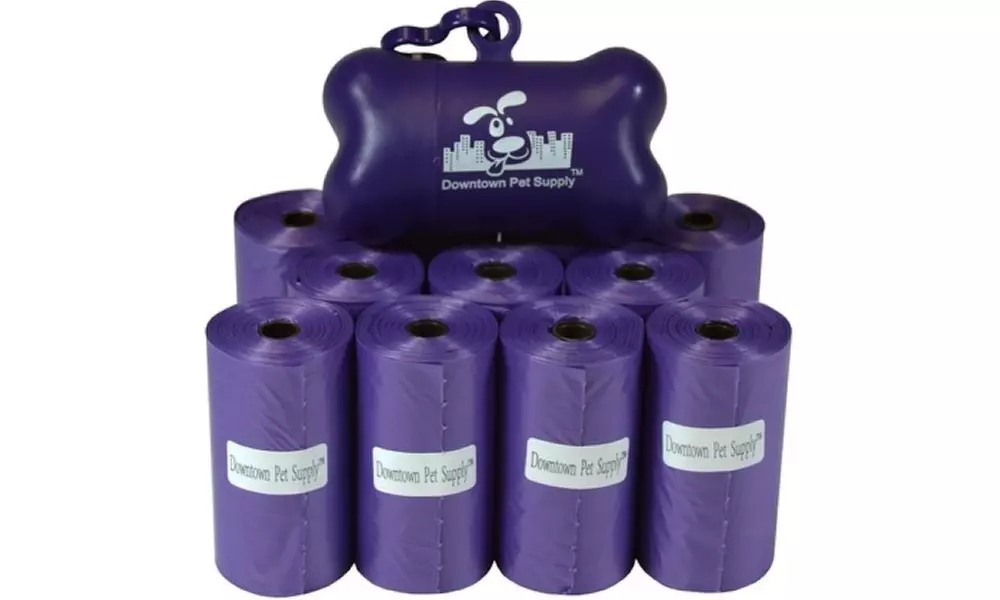 Purple Pet Waste Bags, Dog Bulk Poop Bags with Leash Clip, Bone Bag Dispenser - Primary Image