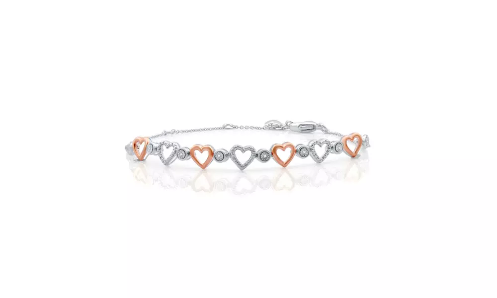 Diamond Accent Heart-Round Bracelet in  Silver With Pink Gold Plating By DeCarat - Primary Image