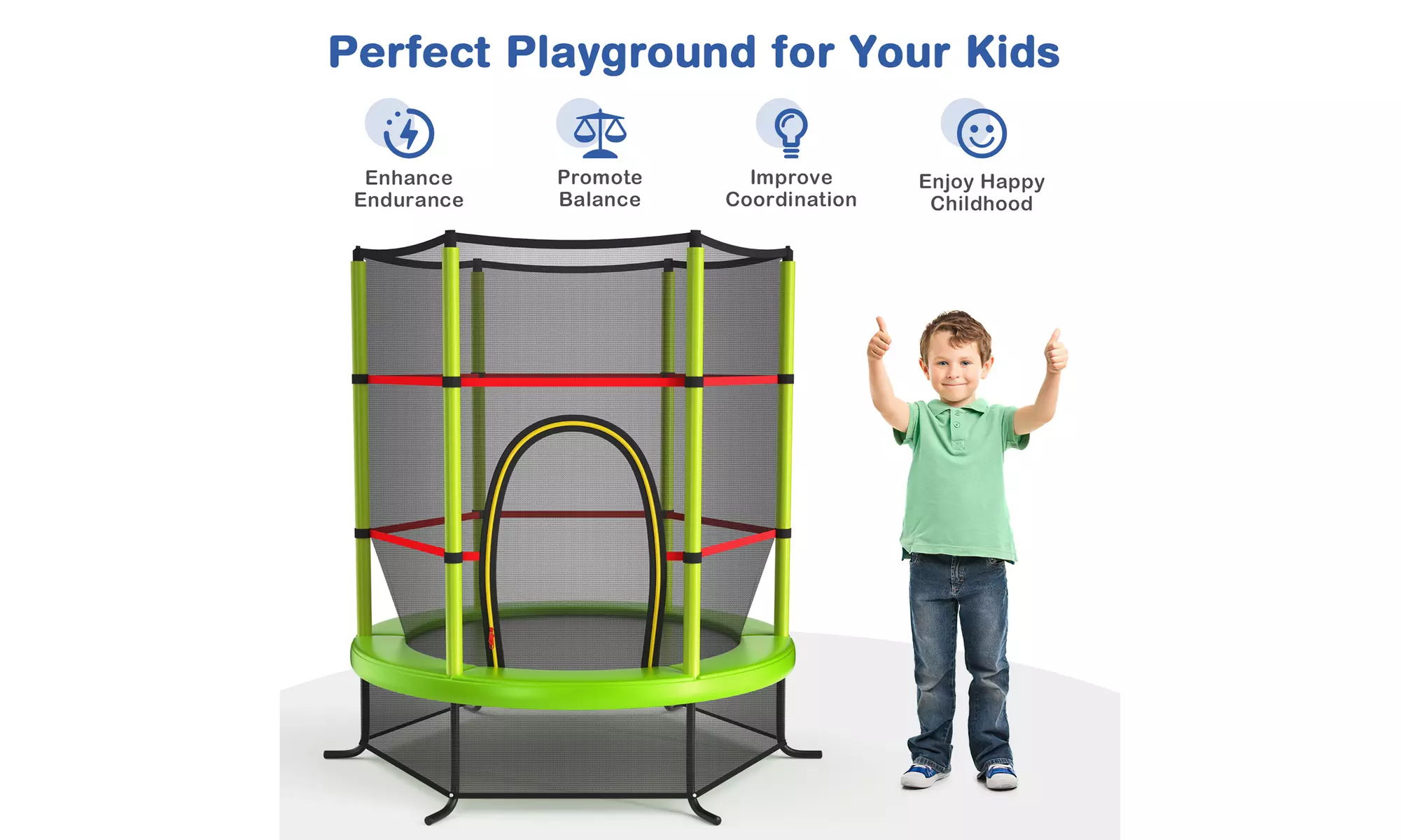 Youth Jumping Round Trampoline 55'' Exercise W/ Safety Pad Enclosure Combo Kids