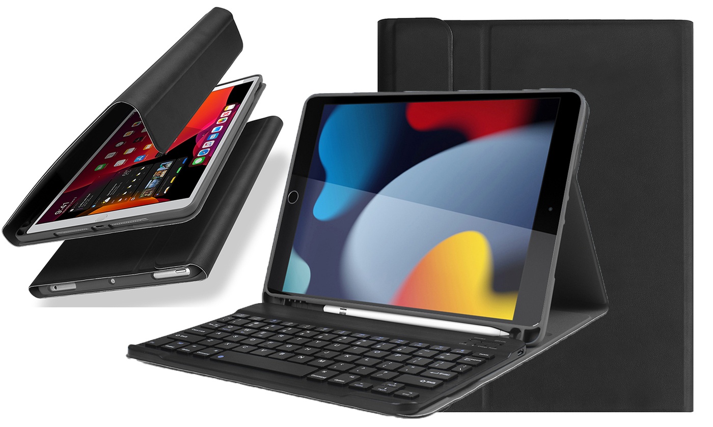 For iPad 10.2" Case 9th/8th/7th Gen Leather Bluetooth Keyboard Case