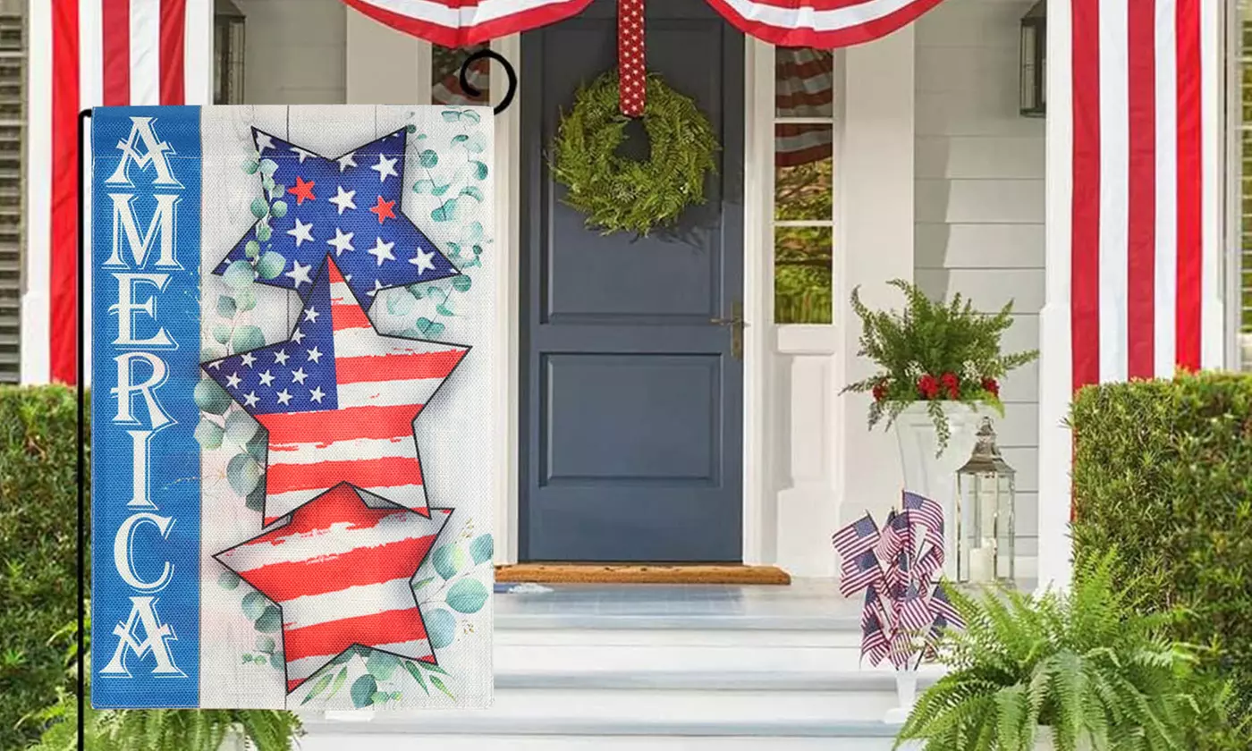 4th of July Patriotic Welcome Garden Flag 12x18 Inch Double Sided USA Flag