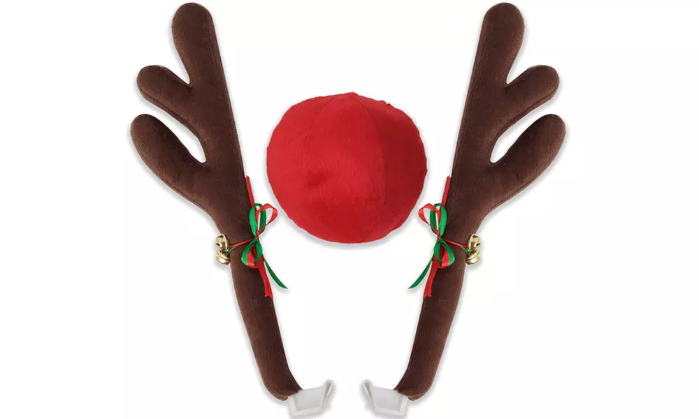 Reindeer Antlers & Rudolph Nose Universal Holiday Car Costume - Second Medium