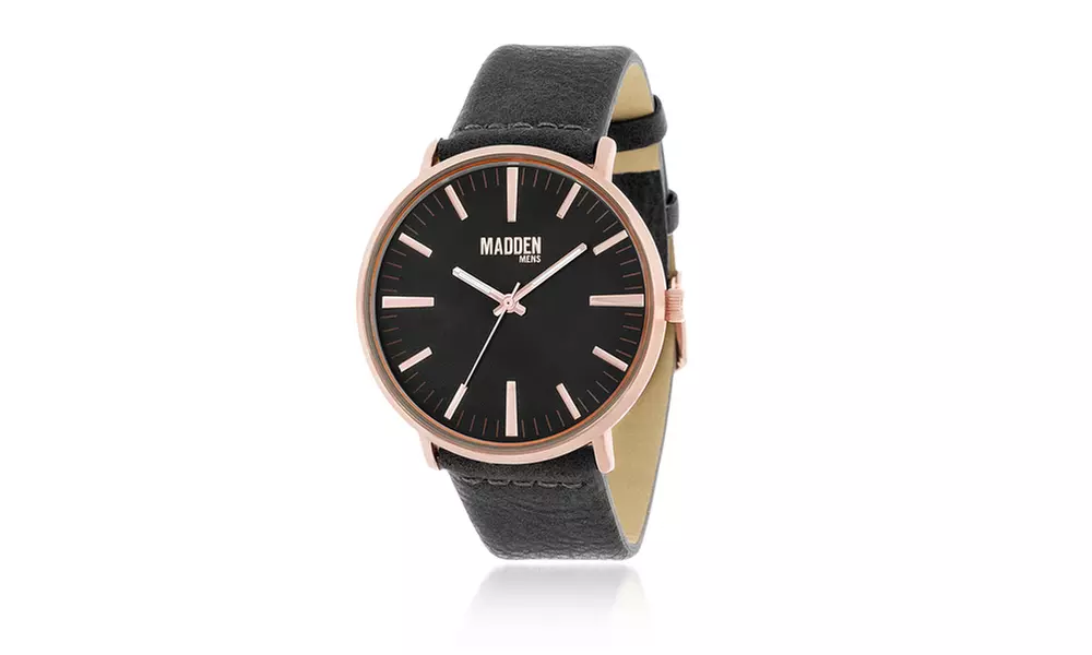 Steve Madden Men Alloy Case Multifunction Dial Leather Band Watch - Primary Image