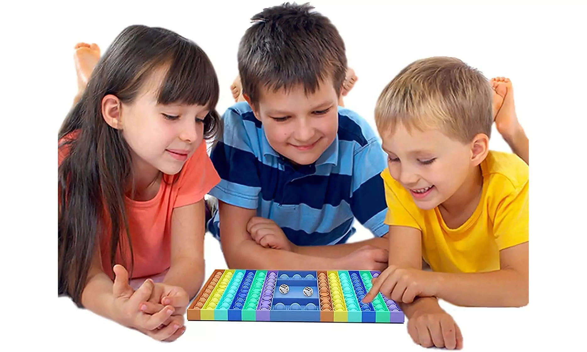 Rainbow Chess Board Push Bubble Popper Fidget Sensory Toys with Dice  - Primary Image
