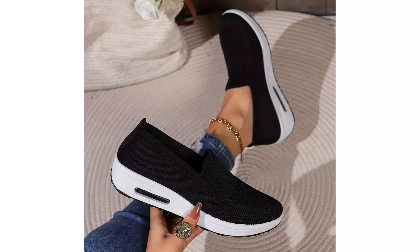  Women's Breathable Mesh Stretch Platform Cushion Sneakers