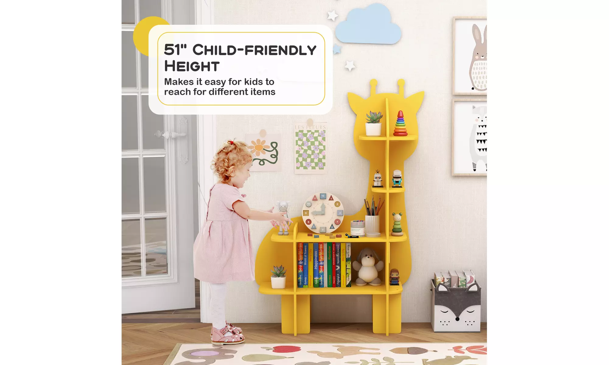 Costway Animal Bookcase for Kids 2/3/4-Tier Toy Storage Organizer Open Shelves