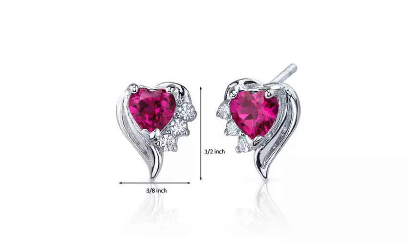 Cupids Grace 1.50 Carats Ruby Heart Shape CZ Earrings in Sterling Silver - Second Medium