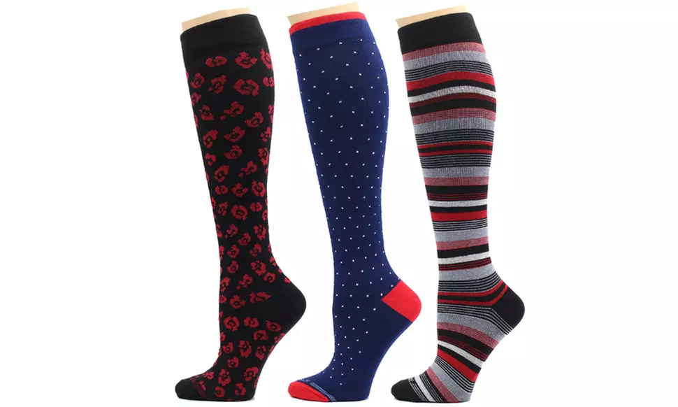 REXX Women's Patterned Knee-High Compression Socks (3 or 5 Pairs)