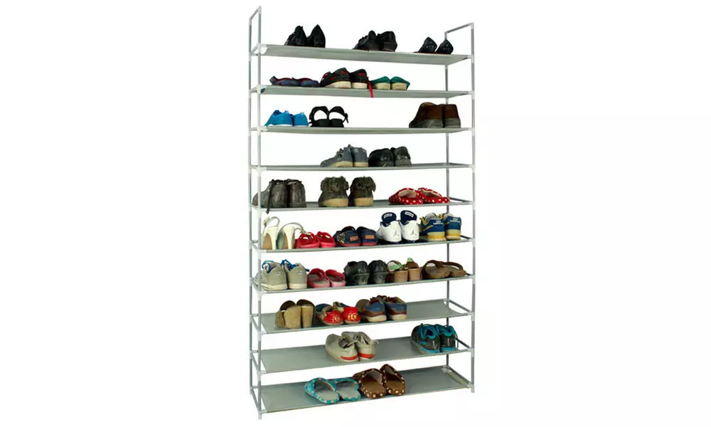 Large 39" Wide 10-Tiers Non-woven Fabric Shoe Shelf Rack Gray - Primary Image