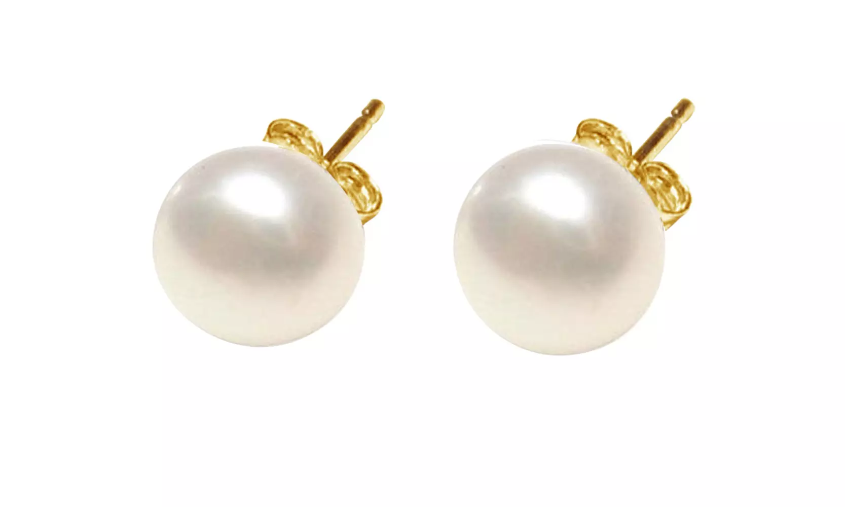 10K Yellow Gold Plated 12 mm White Pearl Button Stud Earrings - Primary Image