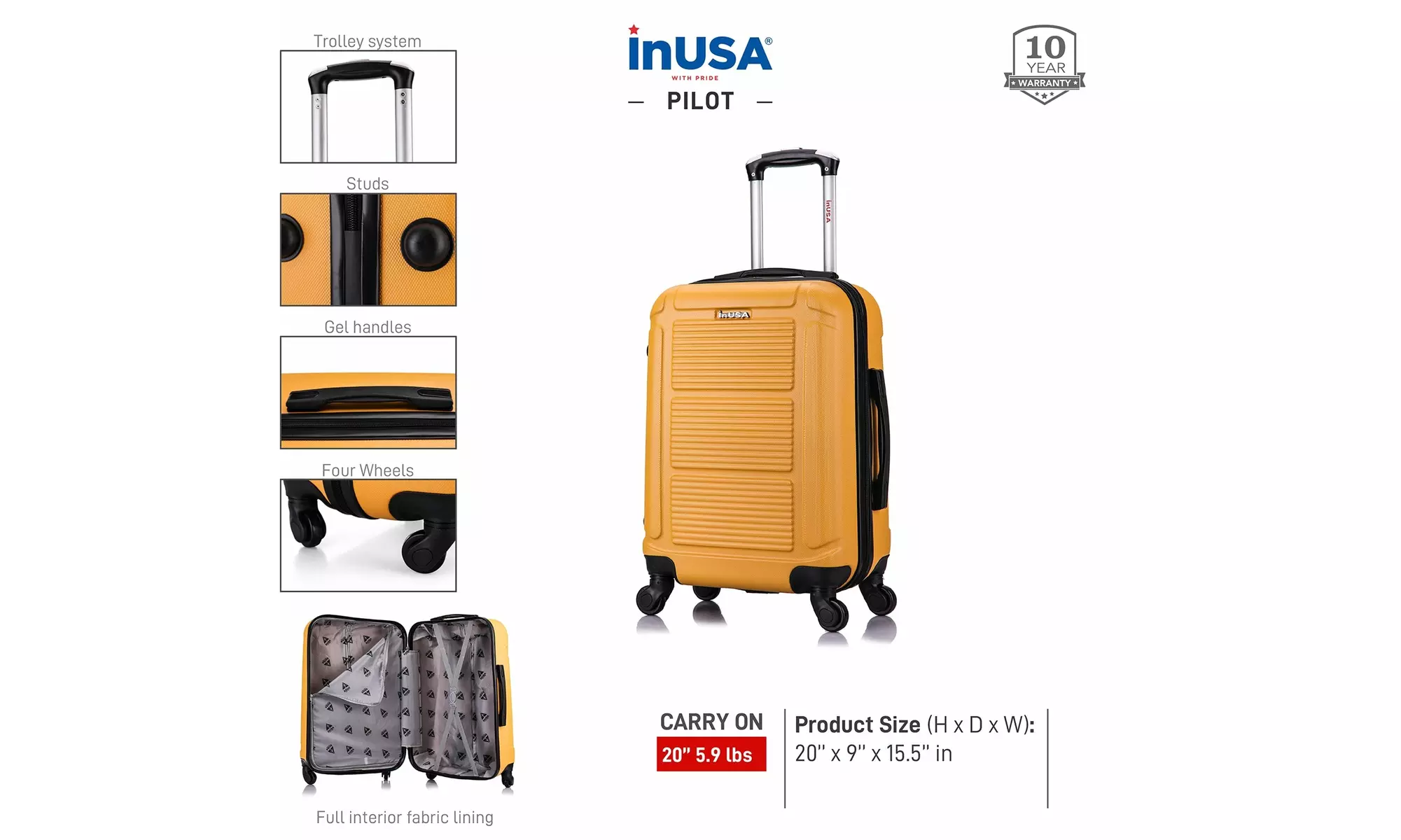 InUSA Pilot Lightweight Hardside Spinner Luggage