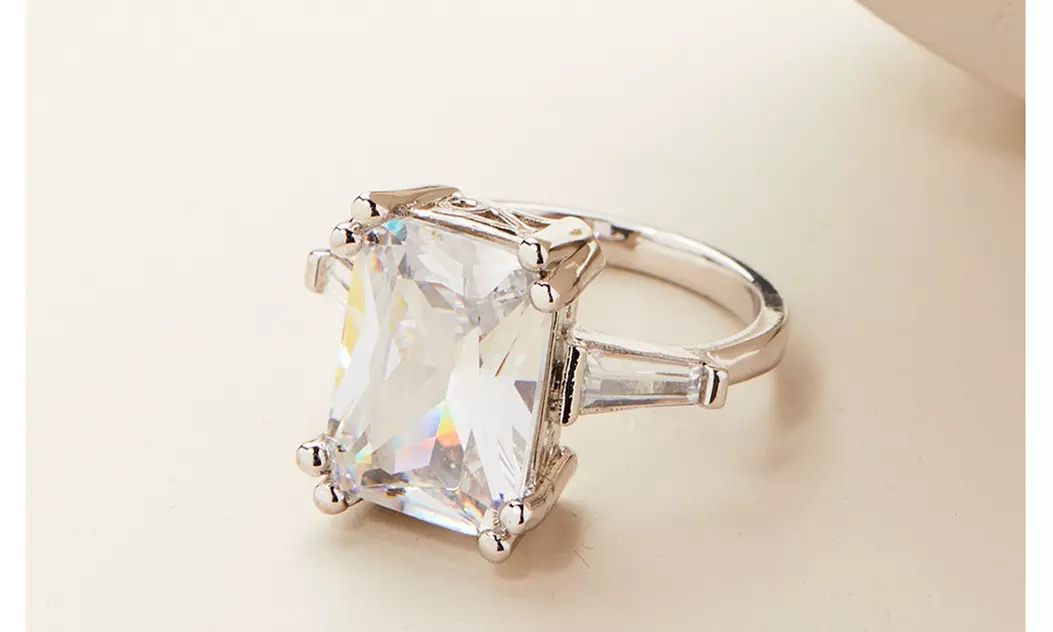 8.00 CT Emerald Cut Crystal Ring Made With Crystals From Swarovski