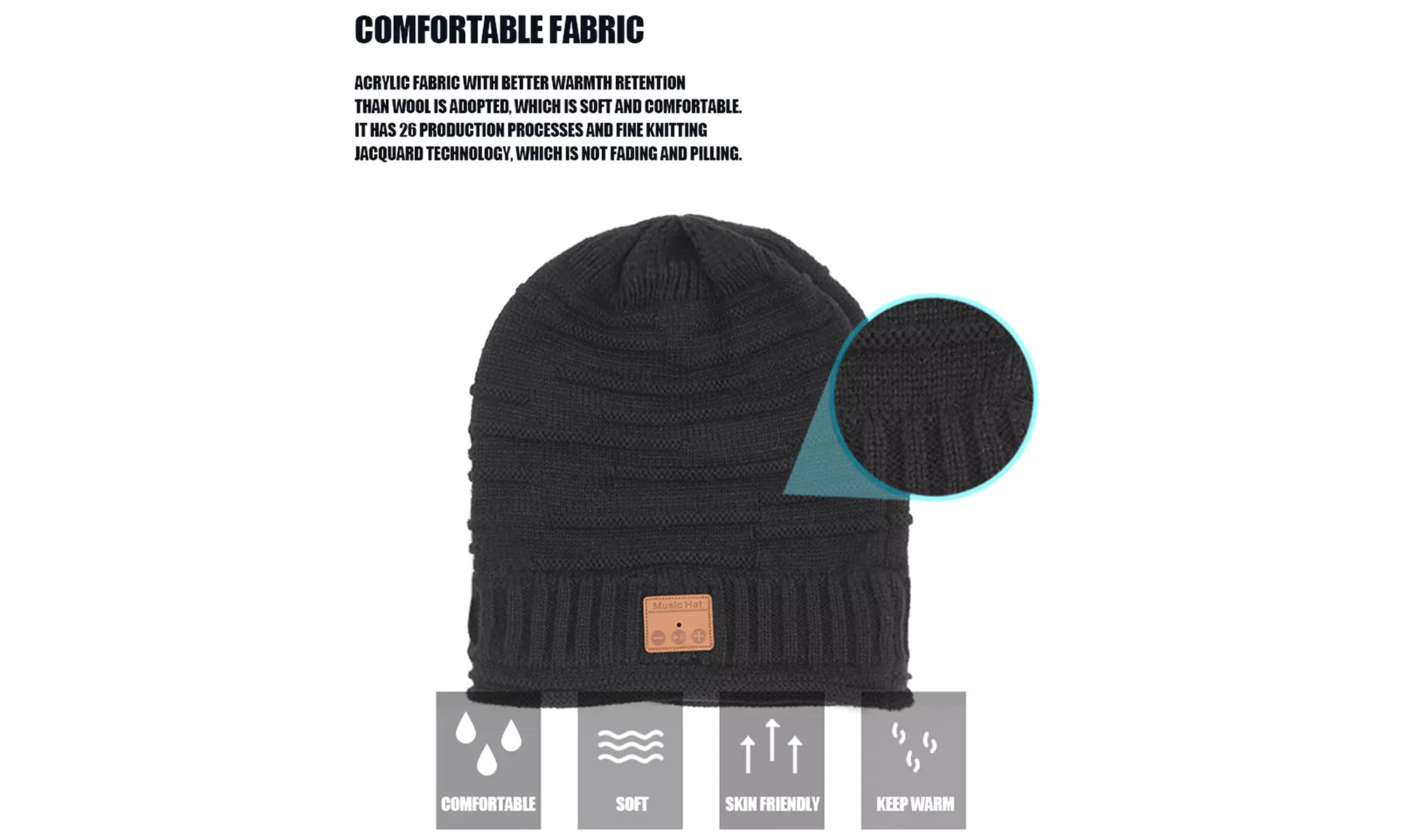 Wireless Bluetooth Beanie Hat Winter Warm for Built-in HD Stereo Speaker and Mic