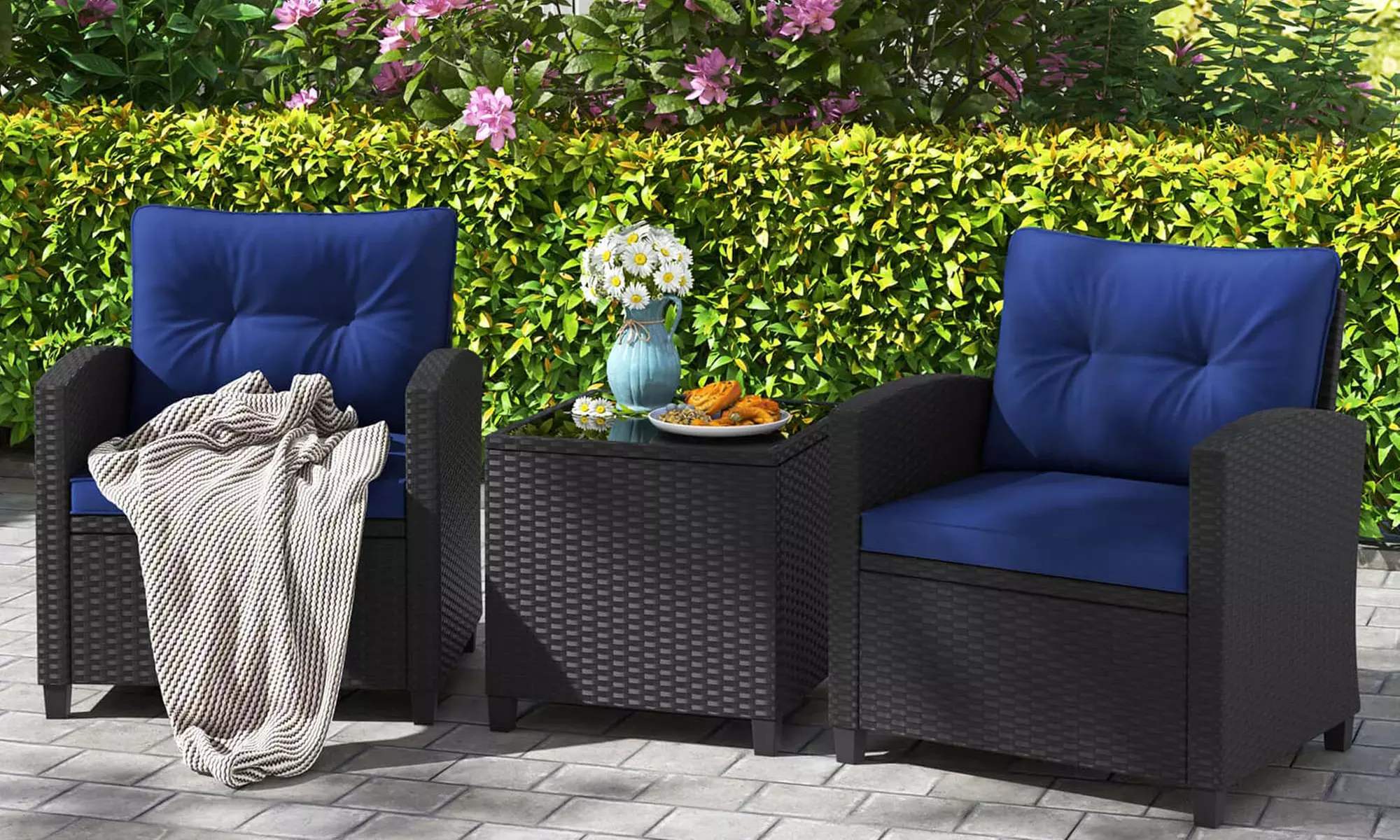  Three-Piece Costway Patio Furniture Set with Tempered Glass Coffee Table