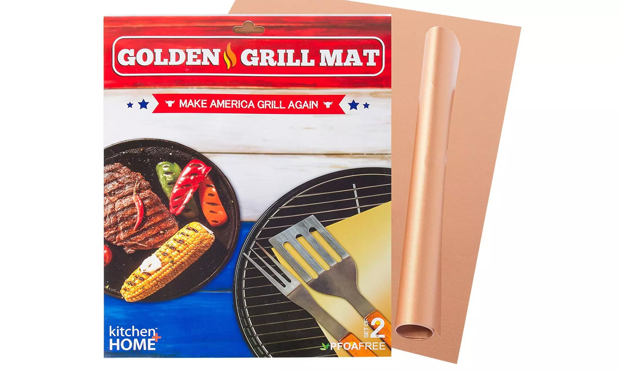 Copper Grill Mats - Set of 2 Non-Stick Heavy Duty Reusable BBQ Tool - Primary Image