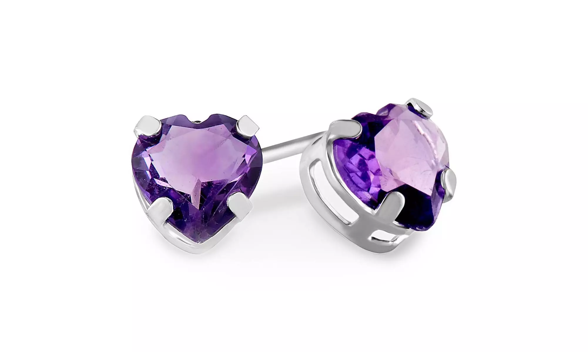 14k White Gold Plated 1 Carat Heart Shape Created Amethyst Stud Earrings - Primary Image