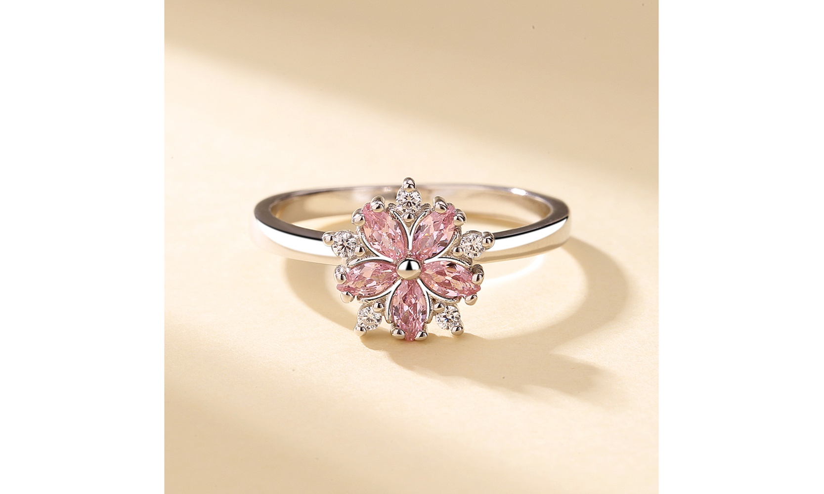 Sterling Silver Pink Sapphire Flower Ring