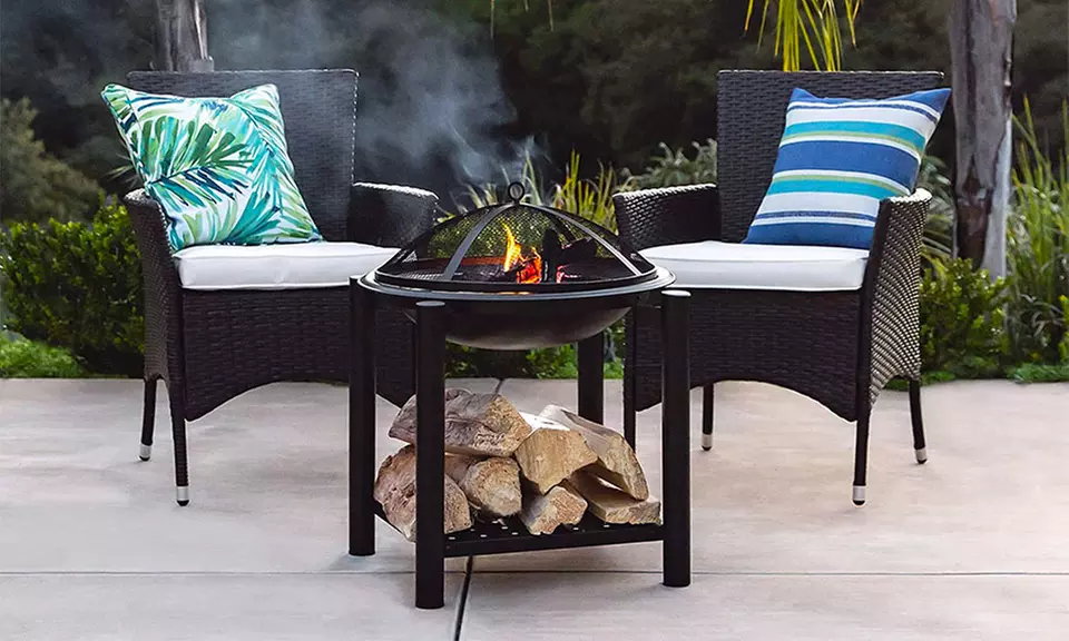 21.5-inch Outdoor Fire Pit Bowl Table and Storage for Patio - Primary Image