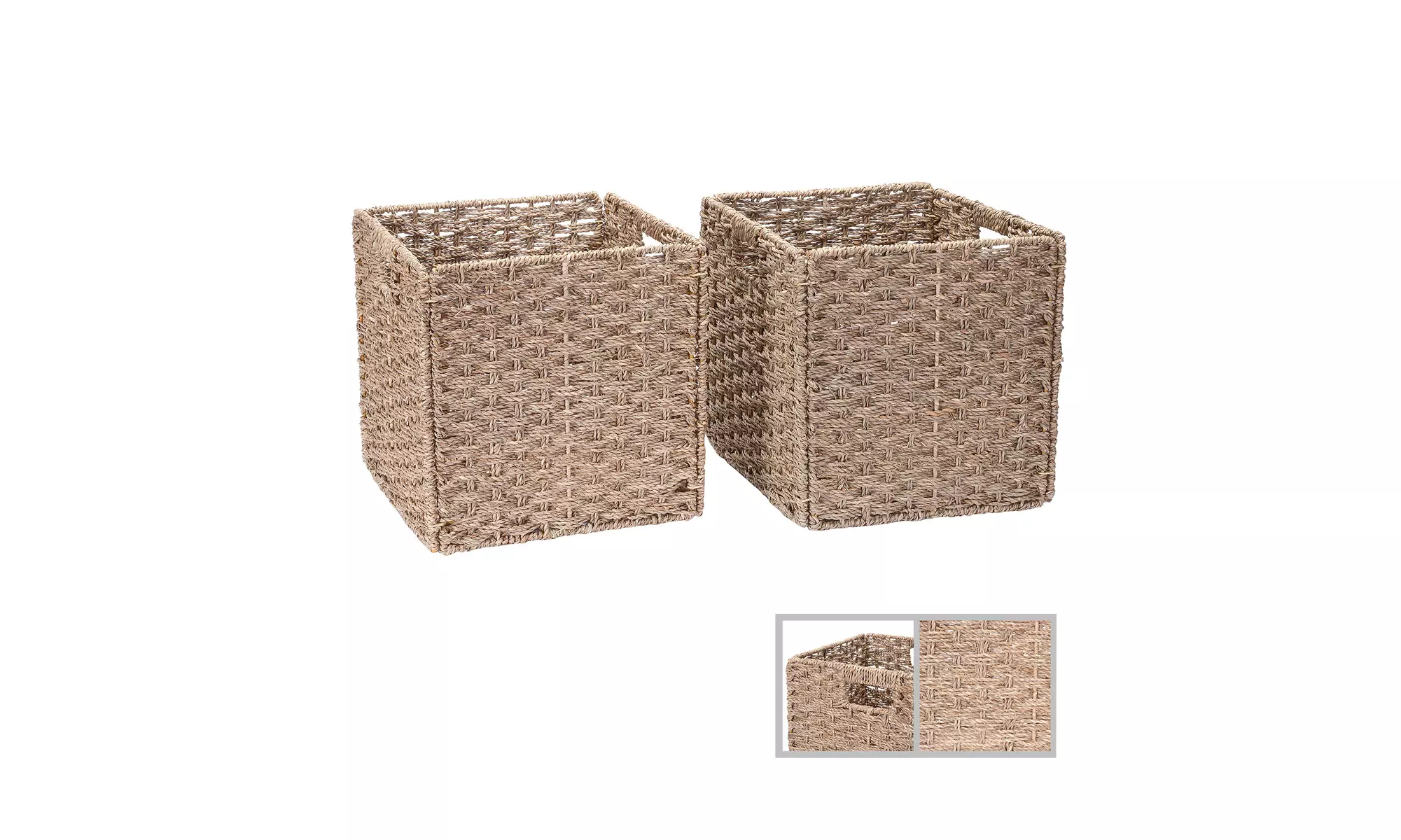 12-Inch Square Hand Weaved Wicker Storage Baskets Water Hyacinth 2 Pack - Second Medium